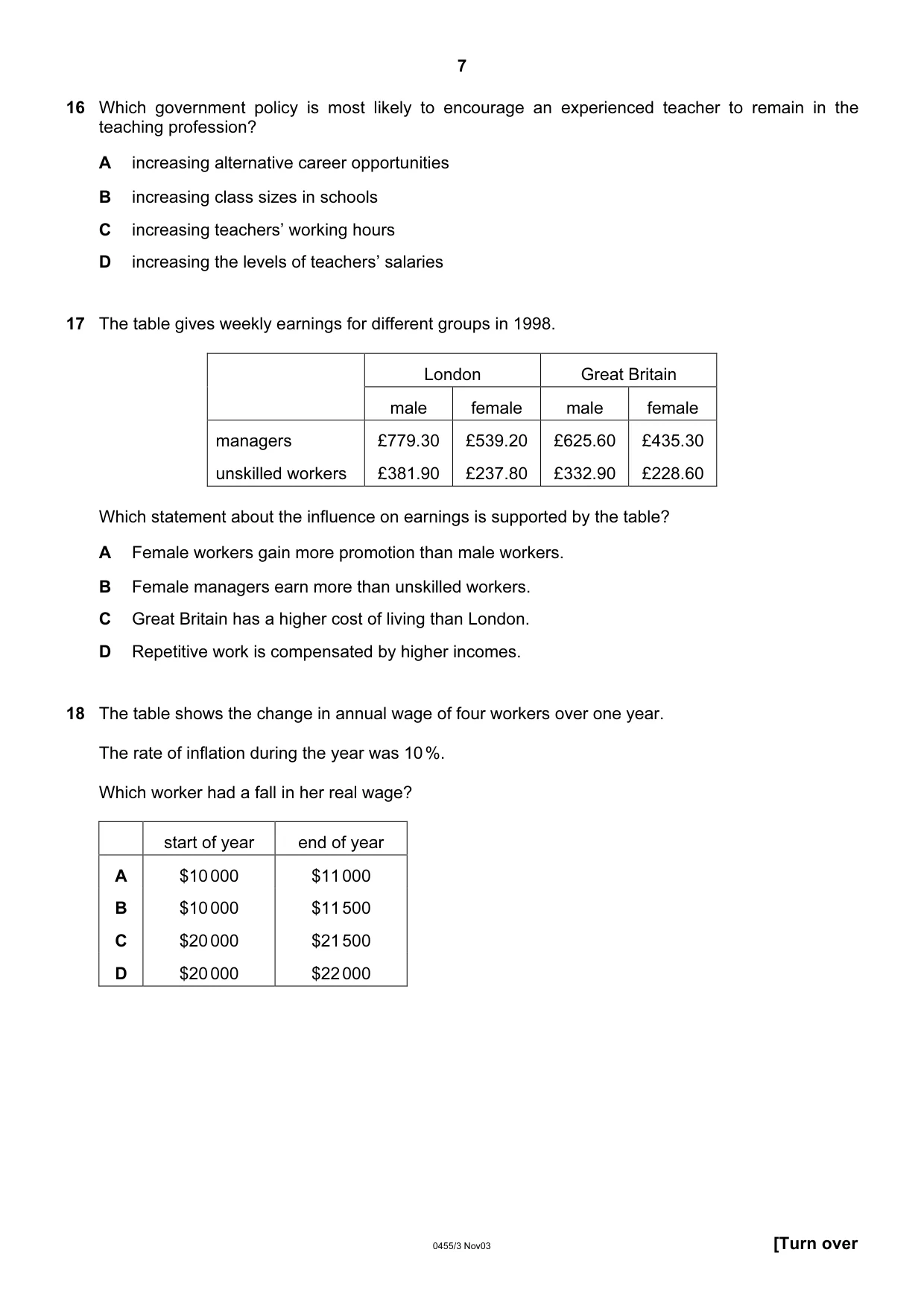 Cambridge IGCSE Economics 0455 2003 Oct/Nov Paper 3 · Variant 1 question paper, page 7 of 16