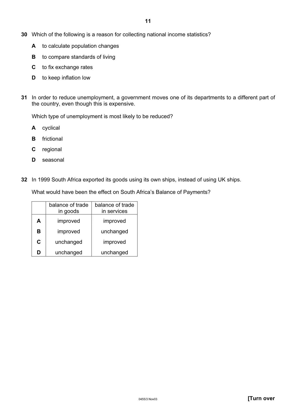 Cambridge IGCSE Economics 0455 2003 Oct/Nov Paper 3 · Variant 1 question paper, page 11 of 16