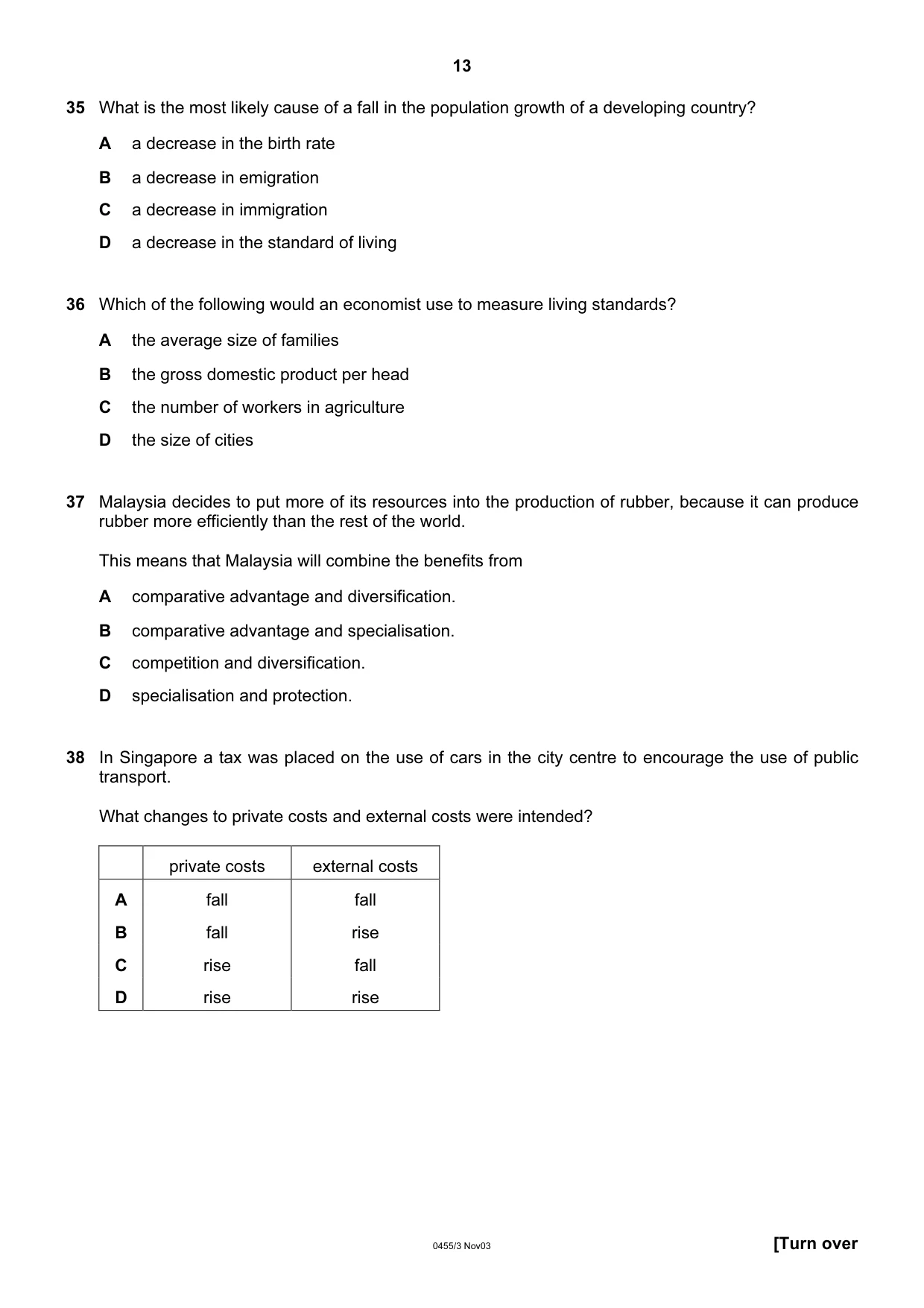 Cambridge IGCSE Economics 0455 2003 Oct/Nov Paper 3 · Variant 1 question paper, page 13 of 16