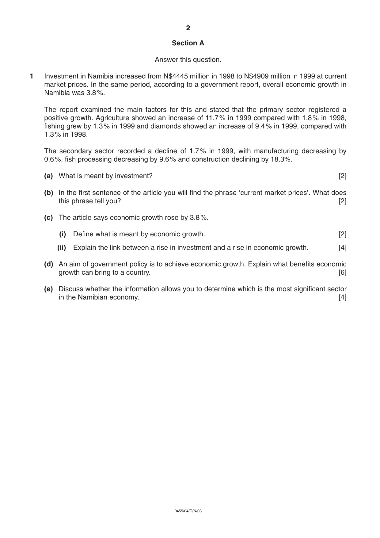 Cambridge IGCSE Economics 0455 2003 Oct/Nov Paper 4 · Variant 1 question paper, page 2 of 4