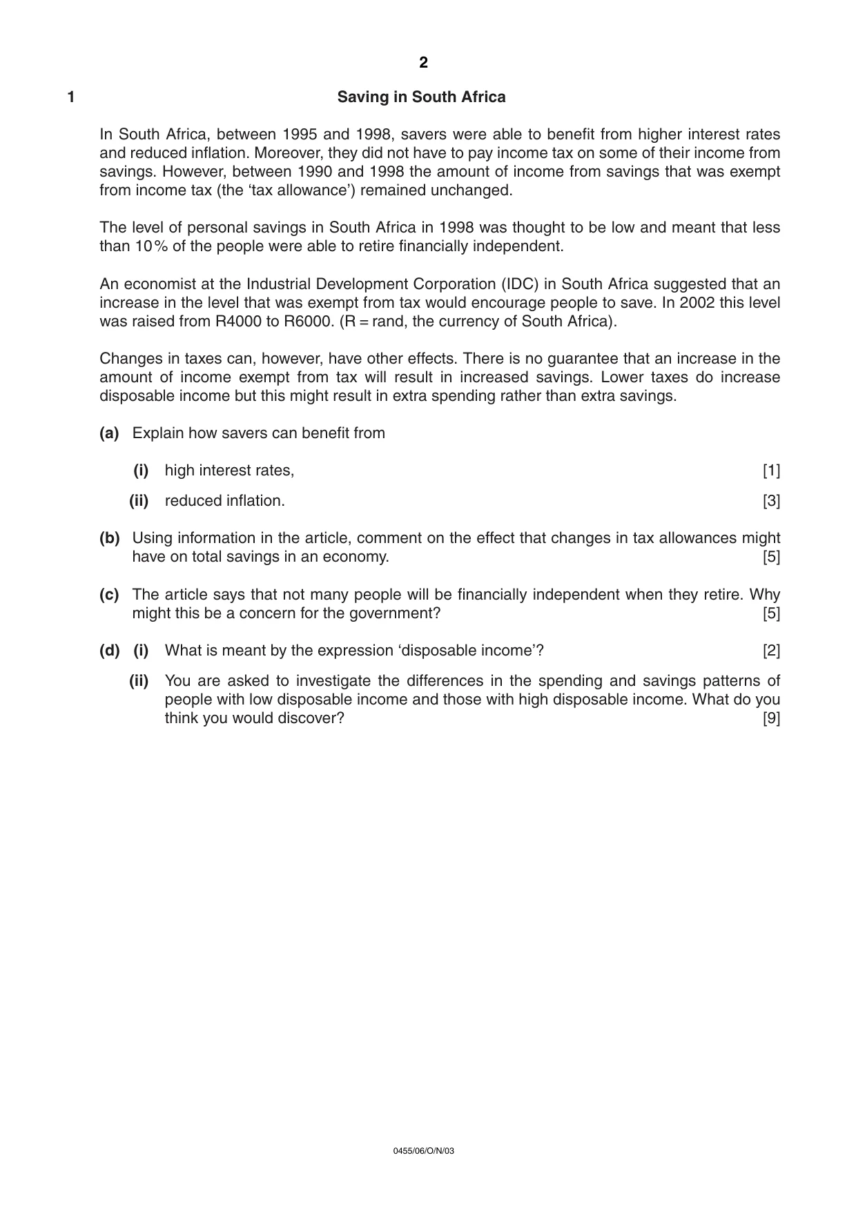 Cambridge IGCSE Economics 0455 2003 Oct/Nov Paper 6 · Variant 1 question paper, page 2 of 4