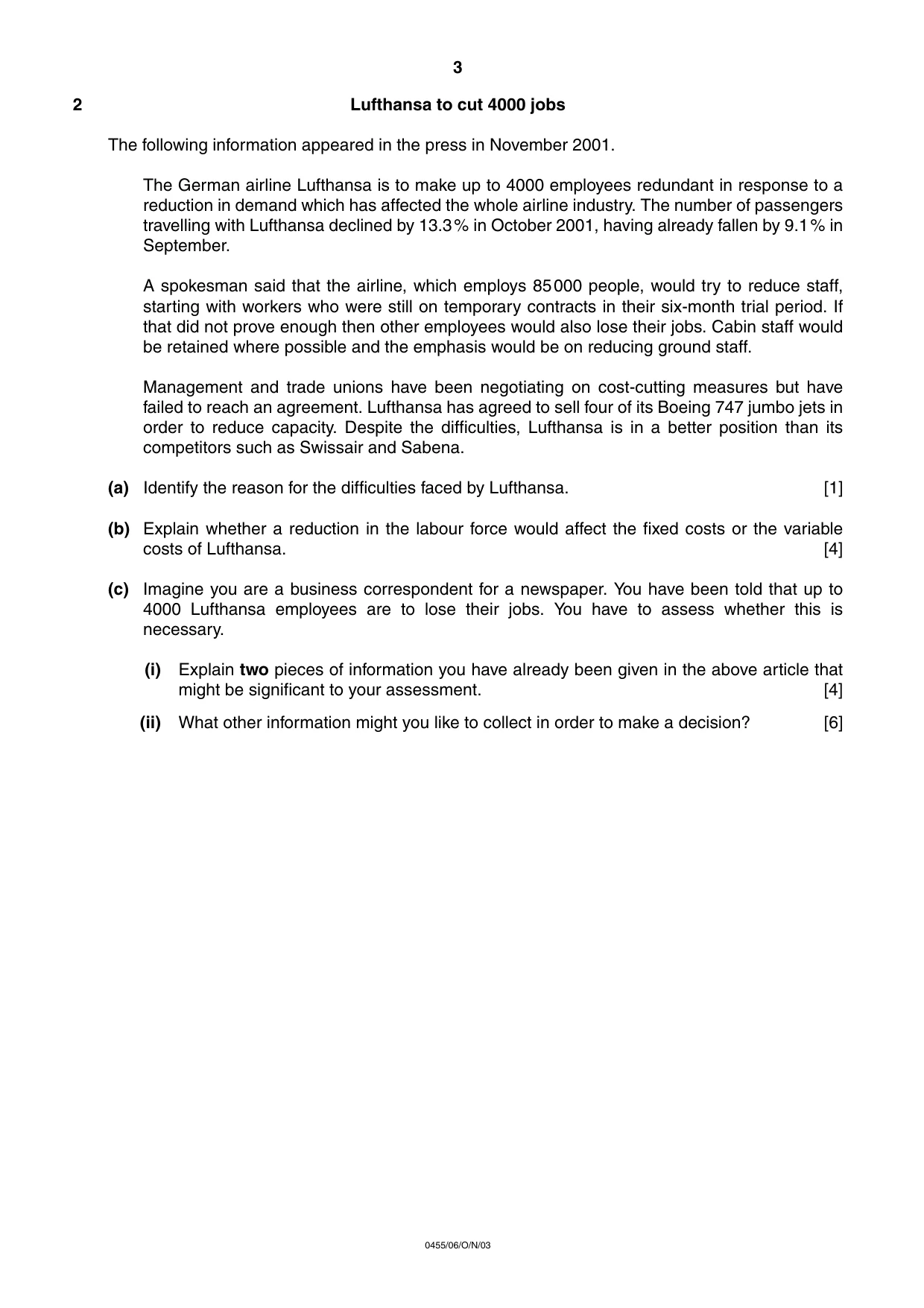 Cambridge IGCSE Economics 0455 2003 Oct/Nov Paper 6 · Variant 1 question paper, page 3 of 4