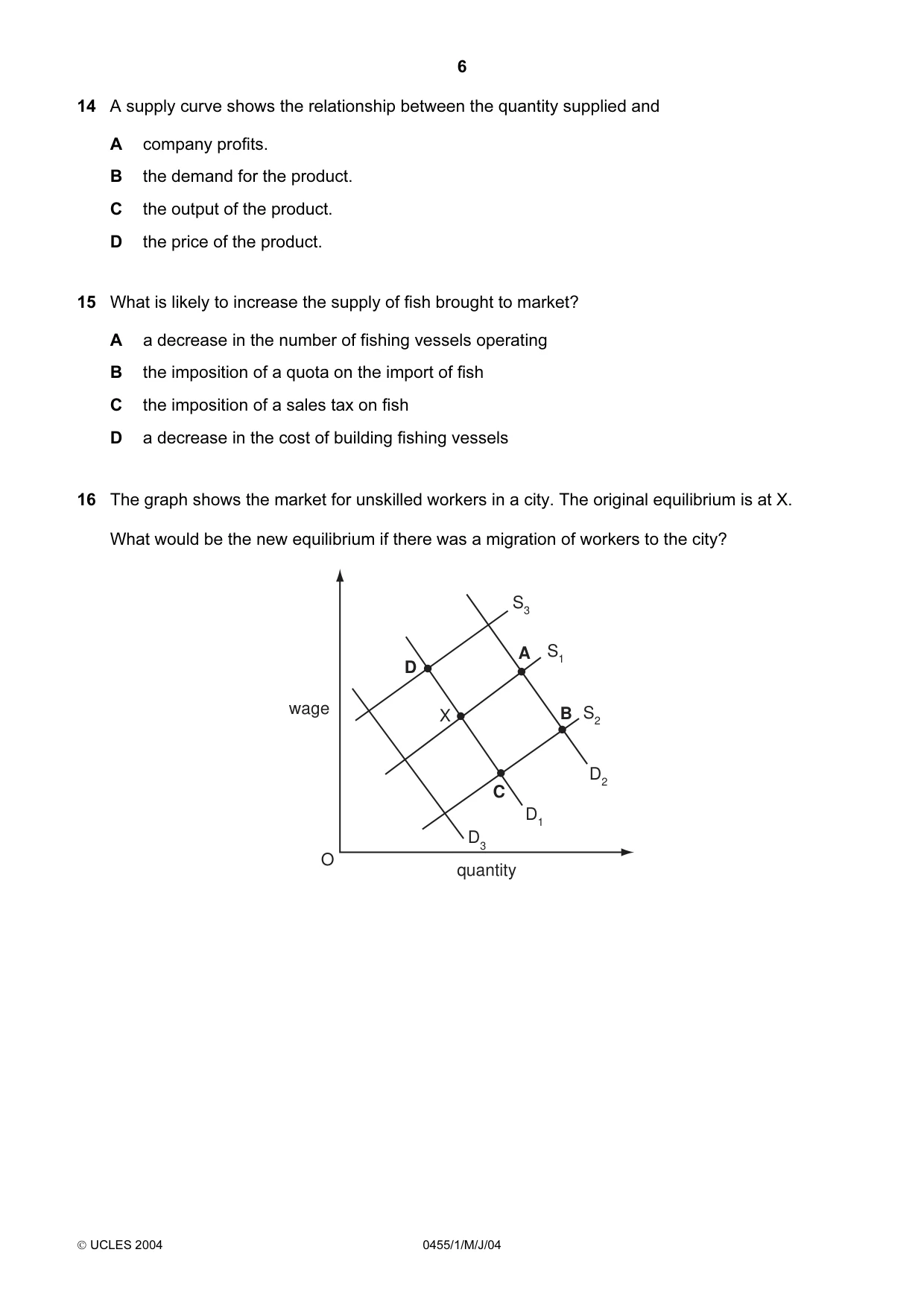 Cambridge IGCSE Economics 0455 2004 May/June Paper 1 · Variant 1 question paper, page 6 of 16
