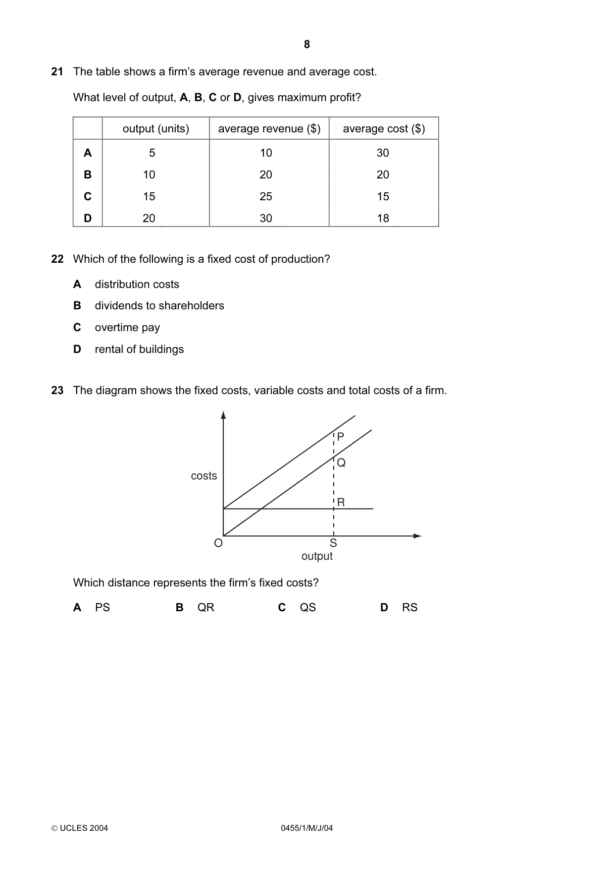 Cambridge IGCSE Economics 0455 2004 May/June Paper 1 · Variant 1 question paper, page 8 of 16