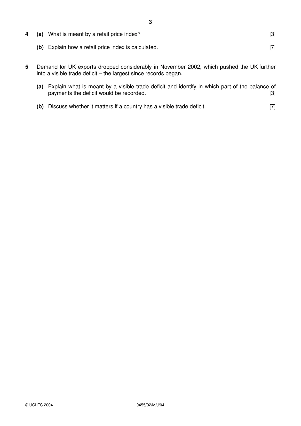 Cambridge IGCSE Economics 0455 2004 May/June Paper 2 · Variant 1 question paper, page 3 of 4