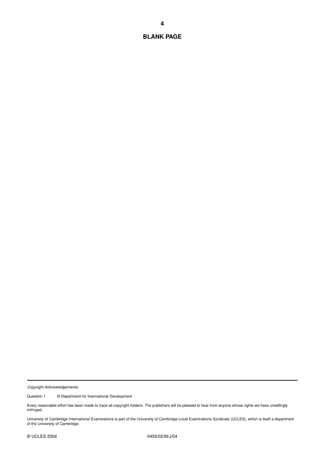 Cambridge IGCSE Economics 0455 2004 May/June Paper 2 · Variant 1 question paper, page 4 of 4