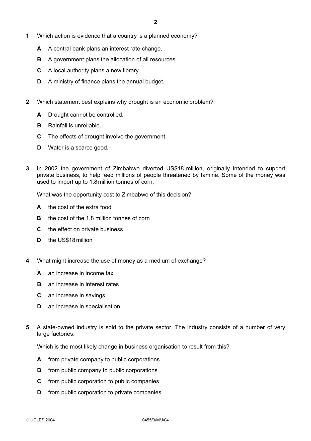 Cambridge IGCSE Economics 0455 2004 May/June Paper 3 · Variant 1 question paper, page 2 of 16