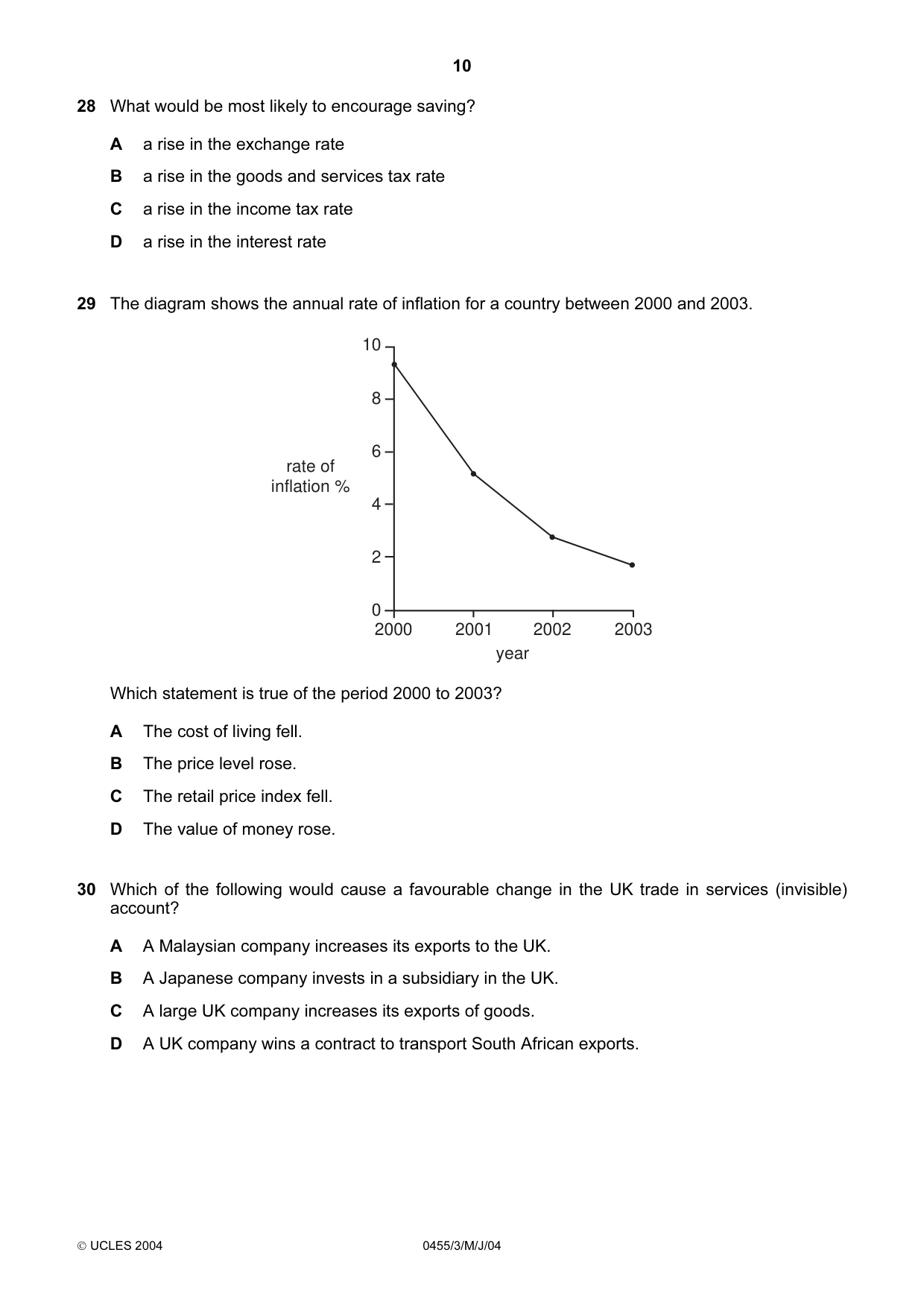 Cambridge IGCSE Economics 0455 2004 May/June Paper 3 · Variant 1 question paper, page 10 of 16