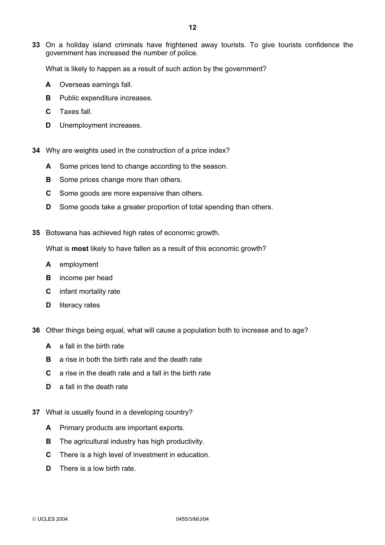 Cambridge IGCSE Economics 0455 2004 May/June Paper 3 · Variant 1 question paper, page 12 of 16