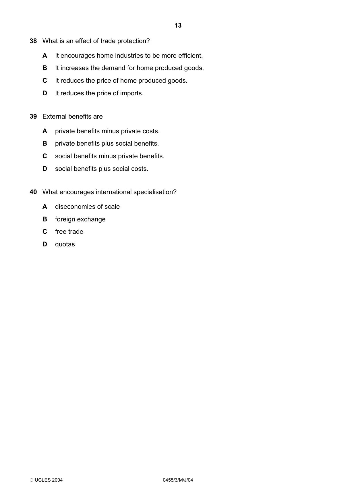 Cambridge IGCSE Economics 0455 2004 May/June Paper 3 · Variant 1 question paper, page 13 of 16