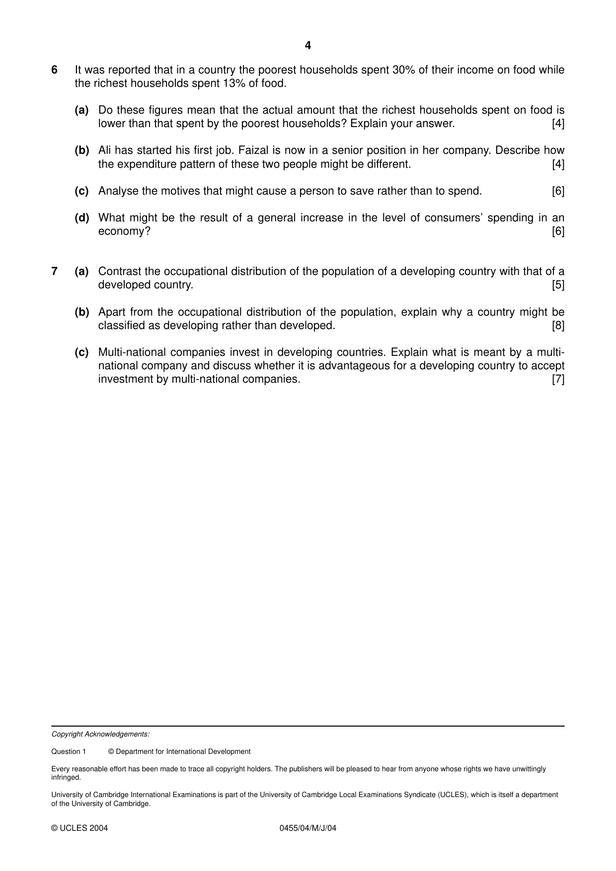 Cambridge IGCSE Economics 0455 2004 May/June Paper 4 · Variant 1 question paper, page 4 of 4