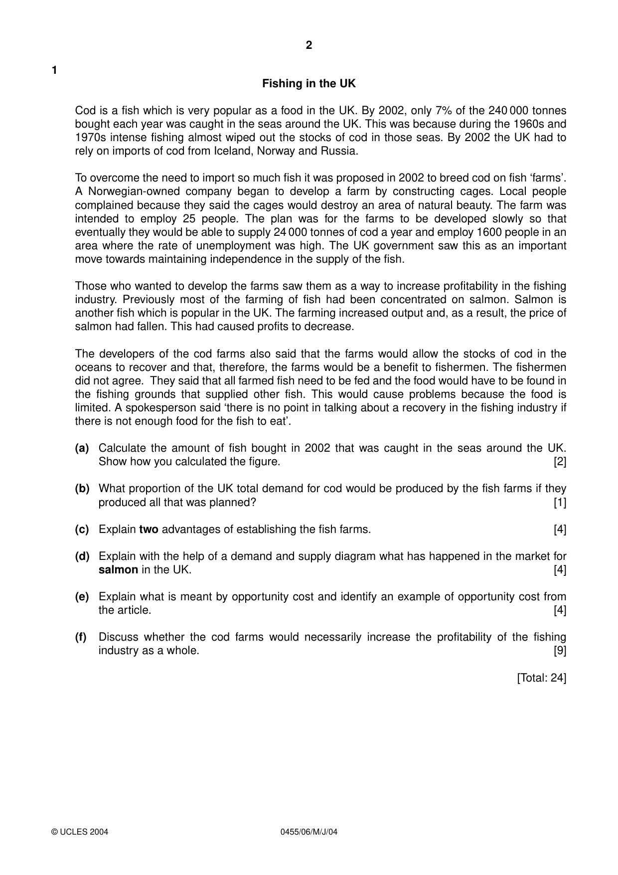 Cambridge IGCSE Economics 0455 2004 May/June Paper 6 · Variant 1 question paper, page 2 of 4