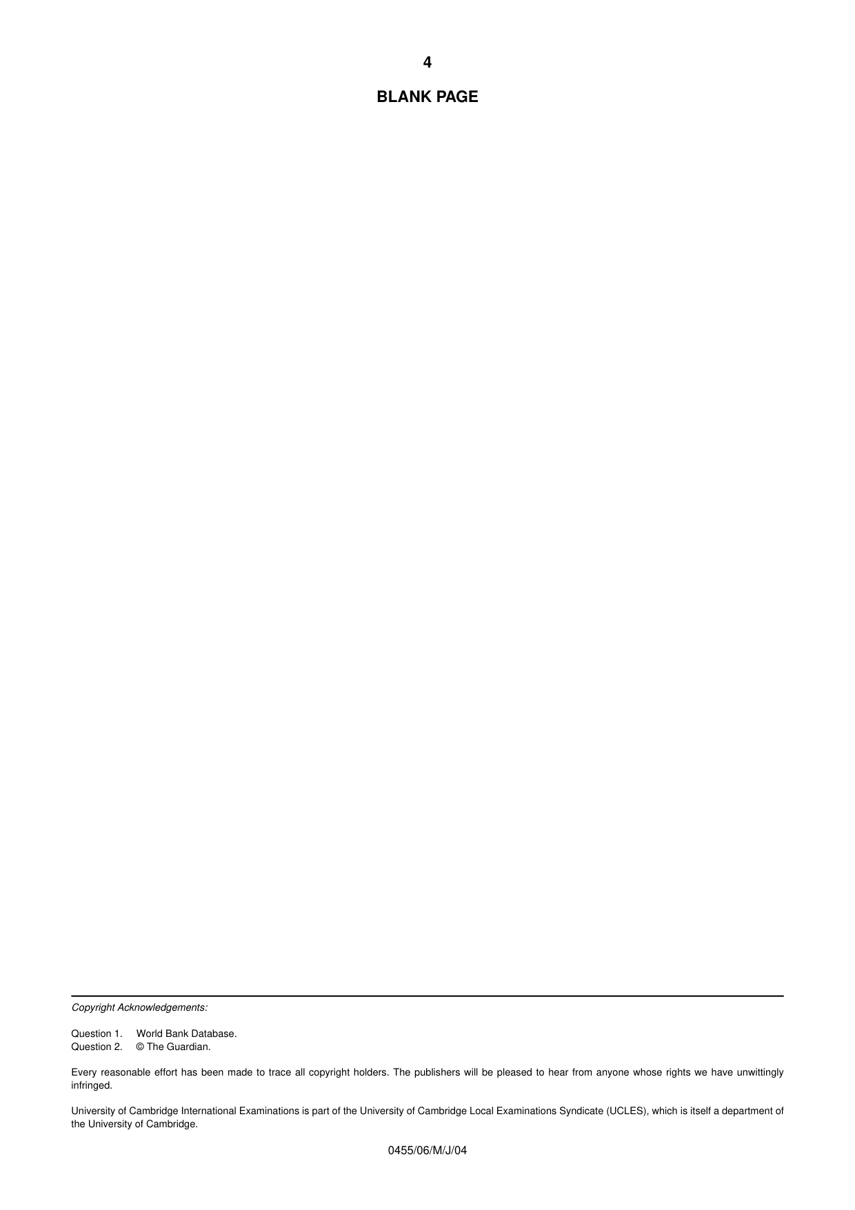 Cambridge IGCSE Economics 0455 2004 May/June Paper 6 · Variant 1 question paper, page 4 of 4