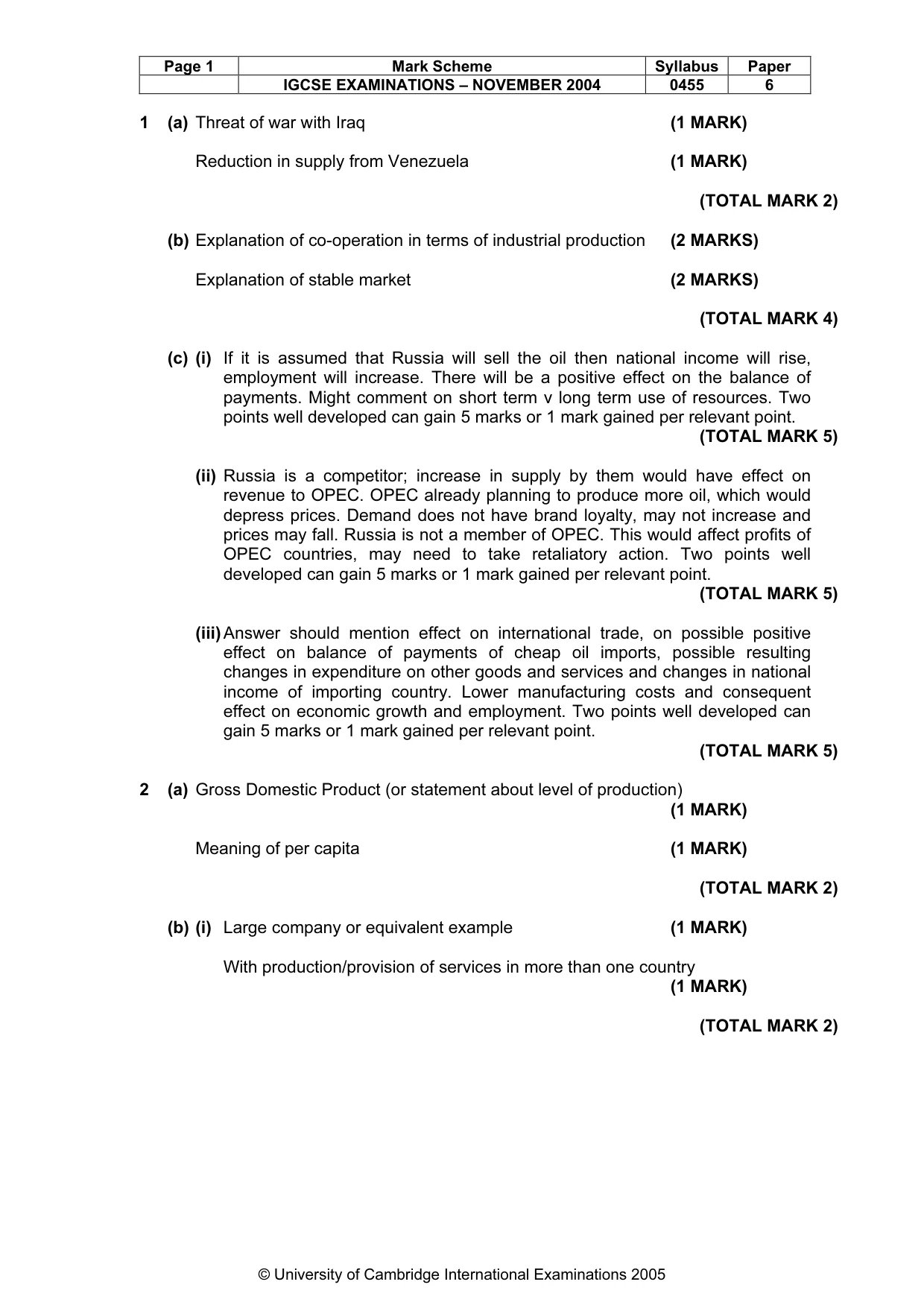 Mark scheme, page 4 of 5