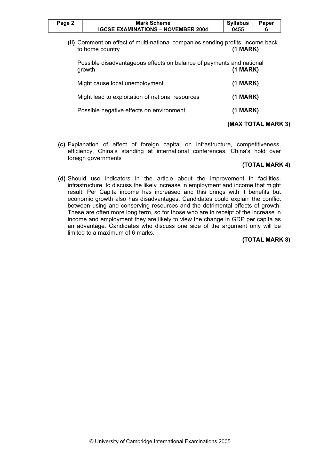 Mark scheme, page 5 of 5