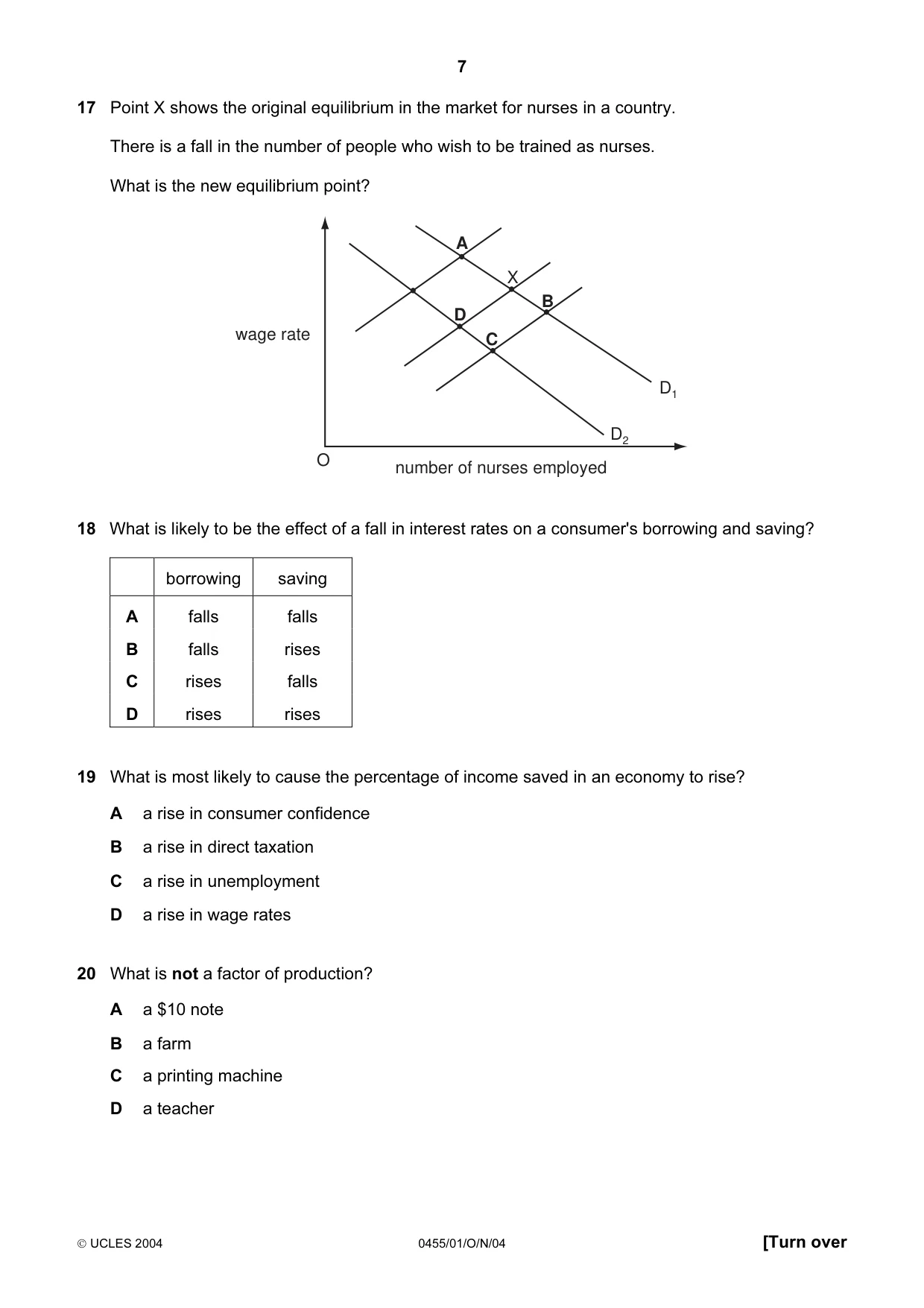 Cambridge IGCSE Economics 0455 2004 Oct/Nov Paper 1 · Variant 1 question paper, page 7 of 16