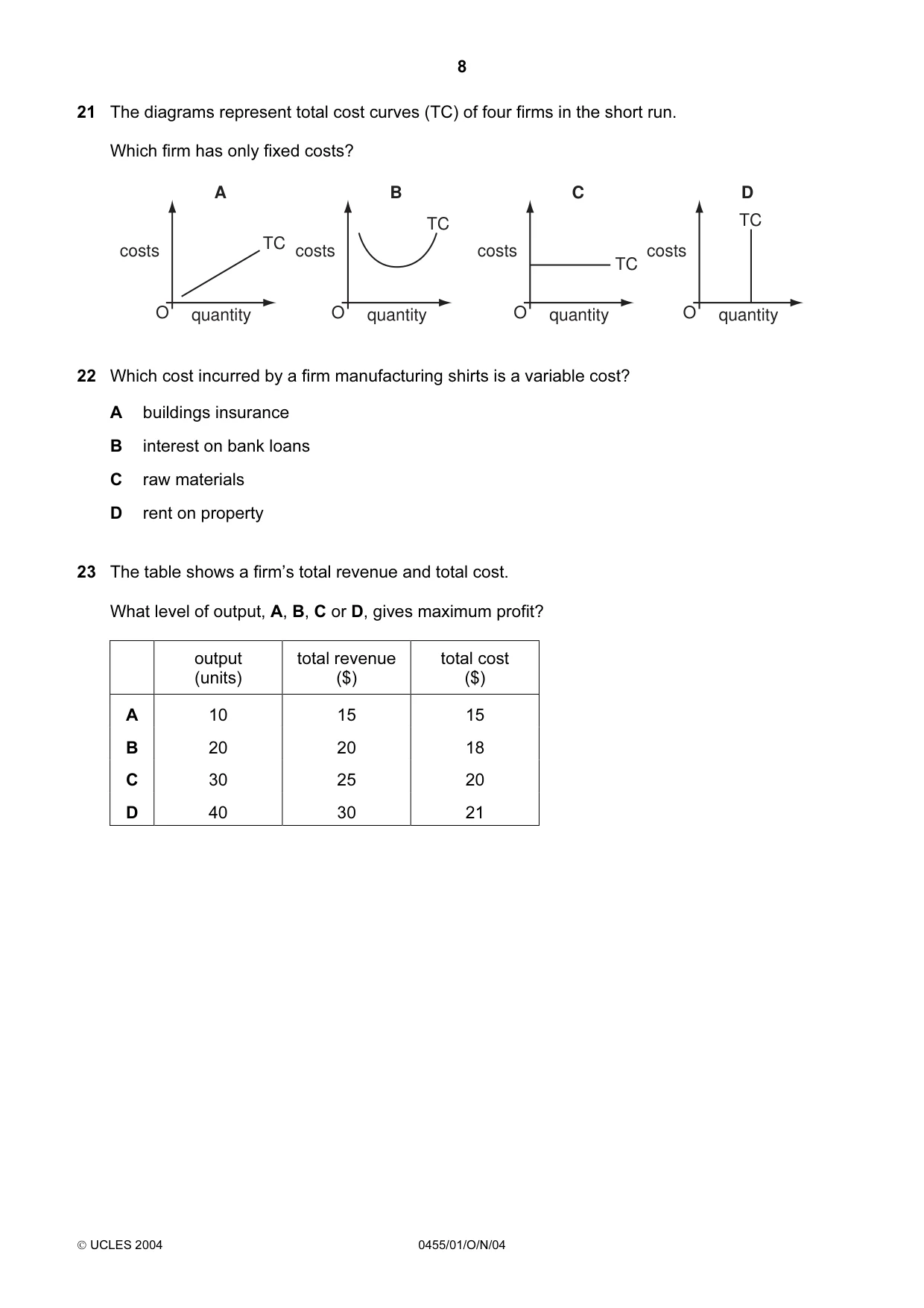 Cambridge IGCSE Economics 0455 2004 Oct/Nov Paper 1 · Variant 1 question paper, page 8 of 16