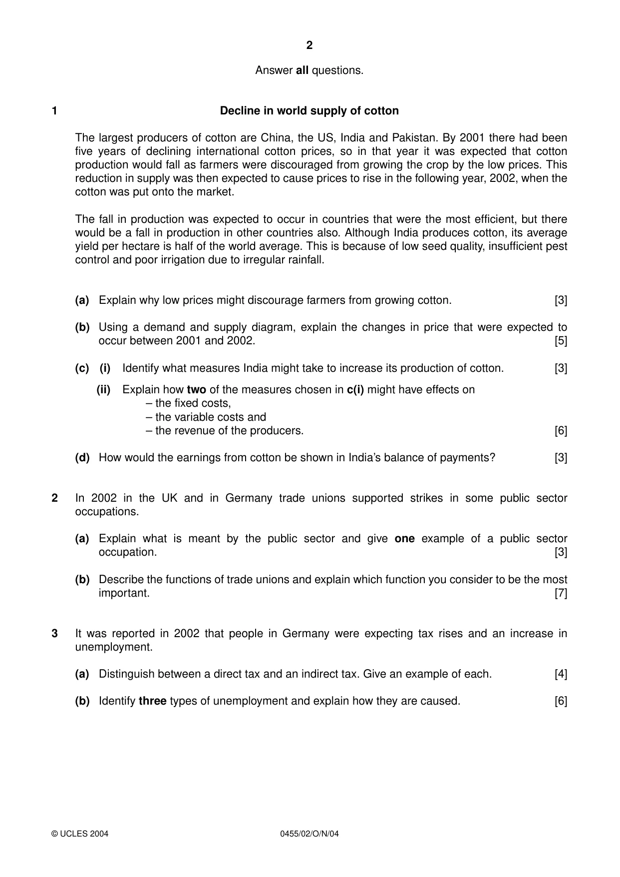 Cambridge IGCSE Economics 0455 2004 Oct/Nov Paper 2 · Variant 1 question paper, page 2 of 4