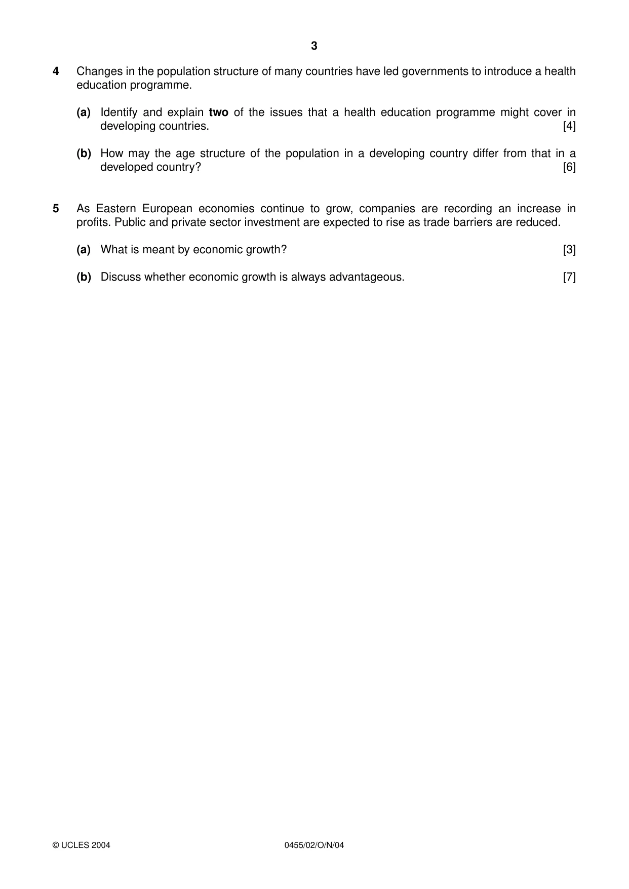 Cambridge IGCSE Economics 0455 2004 Oct/Nov Paper 2 · Variant 1 question paper, page 3 of 4