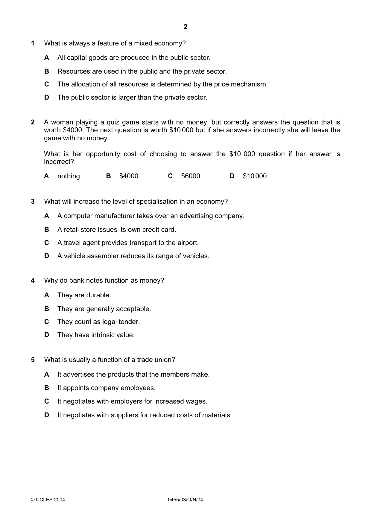 Cambridge IGCSE Economics 0455 2004 Oct/Nov Paper 3 · Variant 1 question paper, page 2 of 12