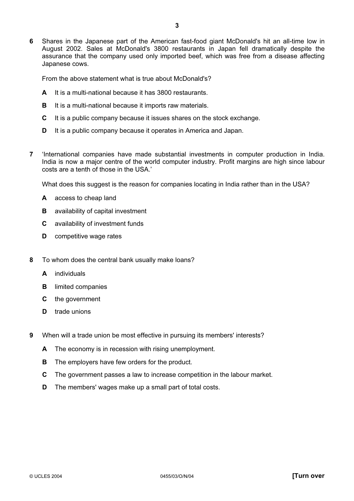 Cambridge IGCSE Economics 0455 2004 Oct/Nov Paper 3 · Variant 1 question paper, page 3 of 12
