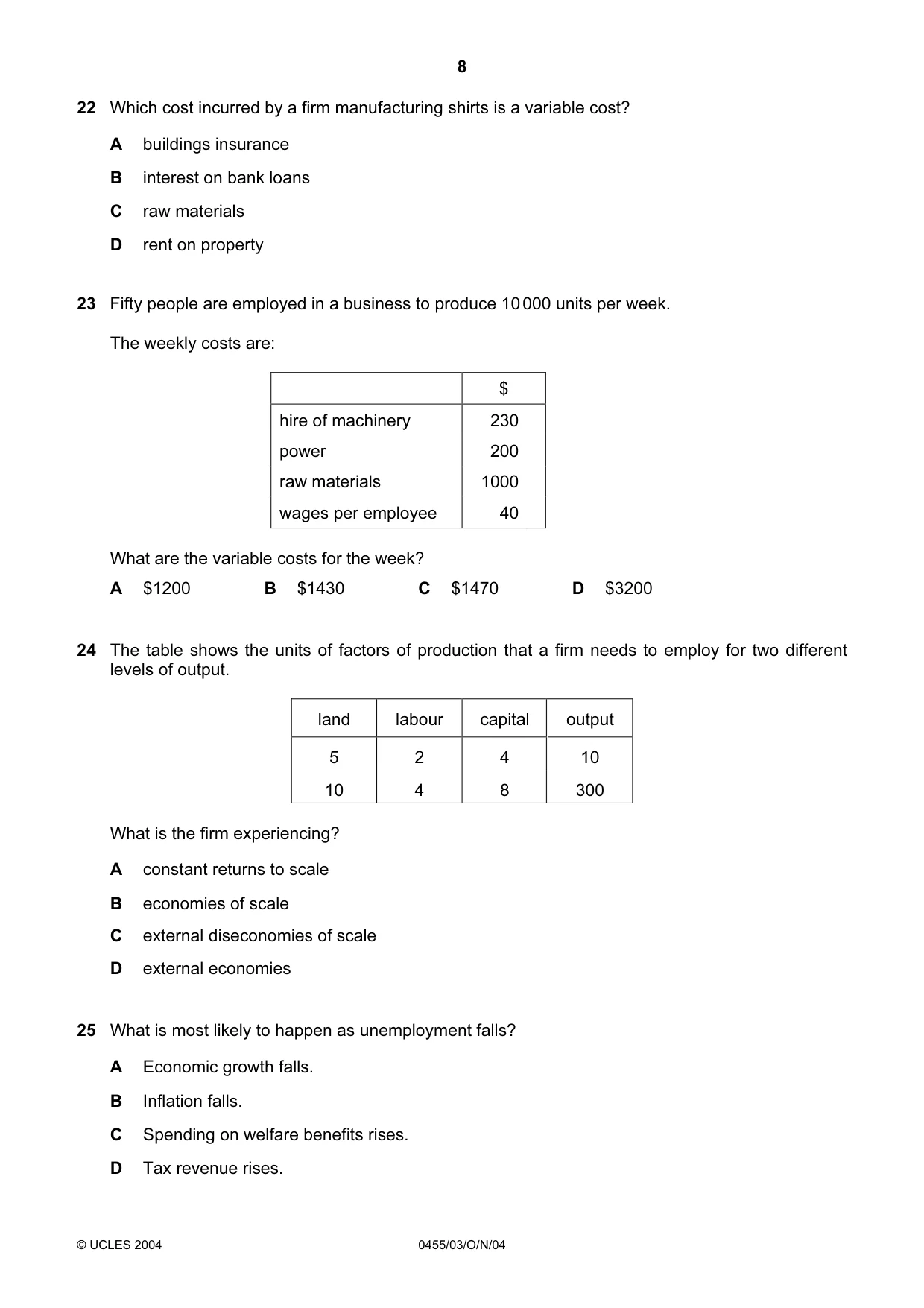 Cambridge IGCSE Economics 0455 2004 Oct/Nov Paper 3 · Variant 1 question paper, page 8 of 12