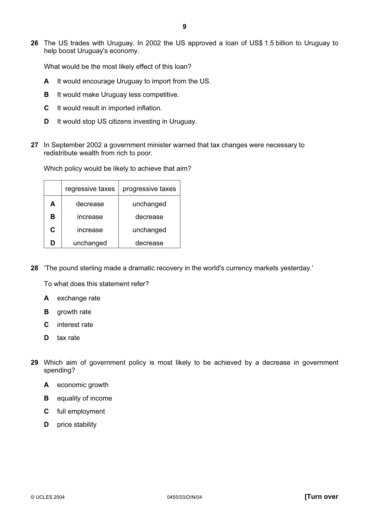 Cambridge IGCSE Economics 0455 2004 Oct/Nov Paper 3 · Variant 1 question paper, page 9 of 12