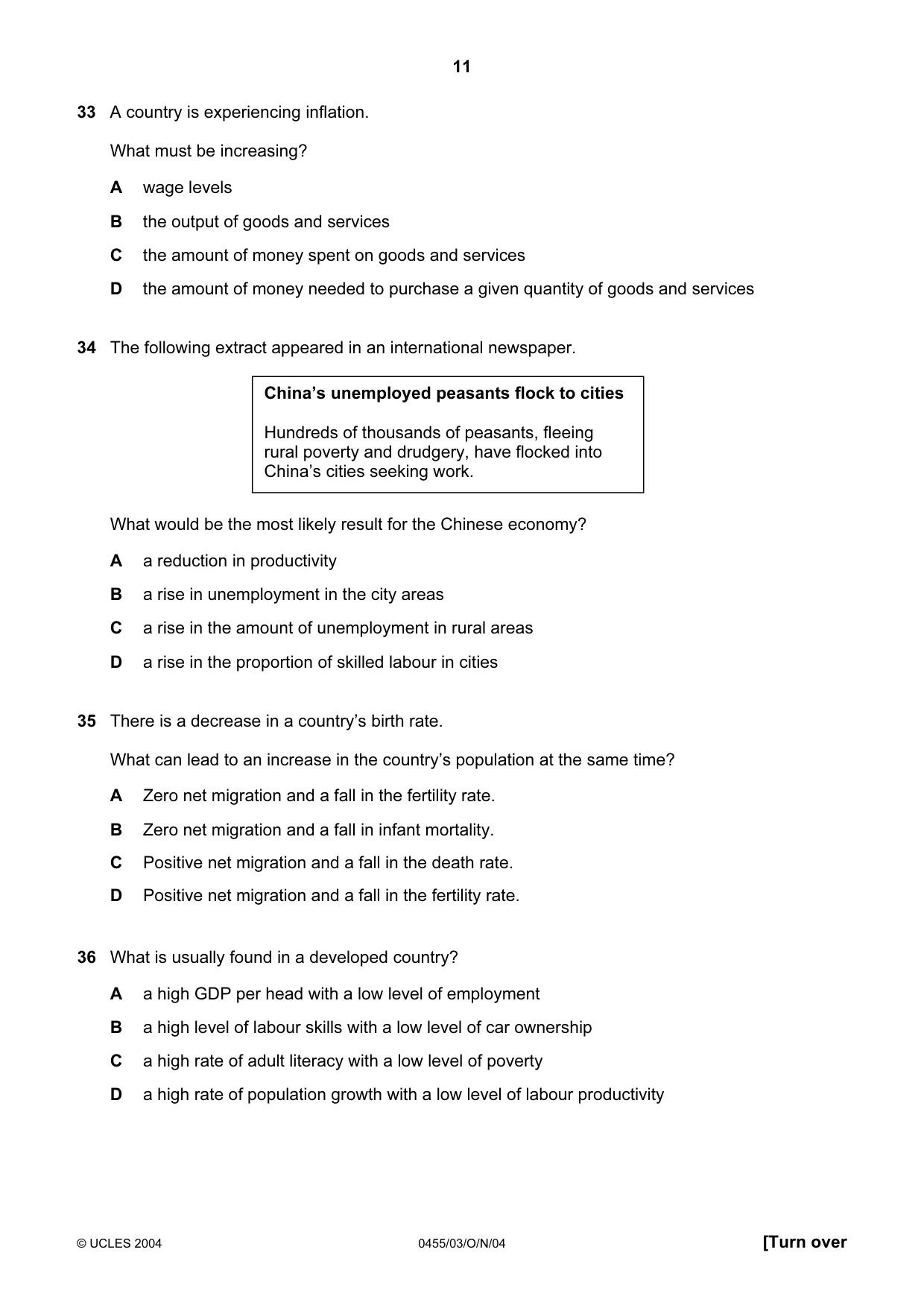 Cambridge IGCSE Economics 0455 2004 Oct/Nov Paper 3 · Variant 1 question paper, page 11 of 12