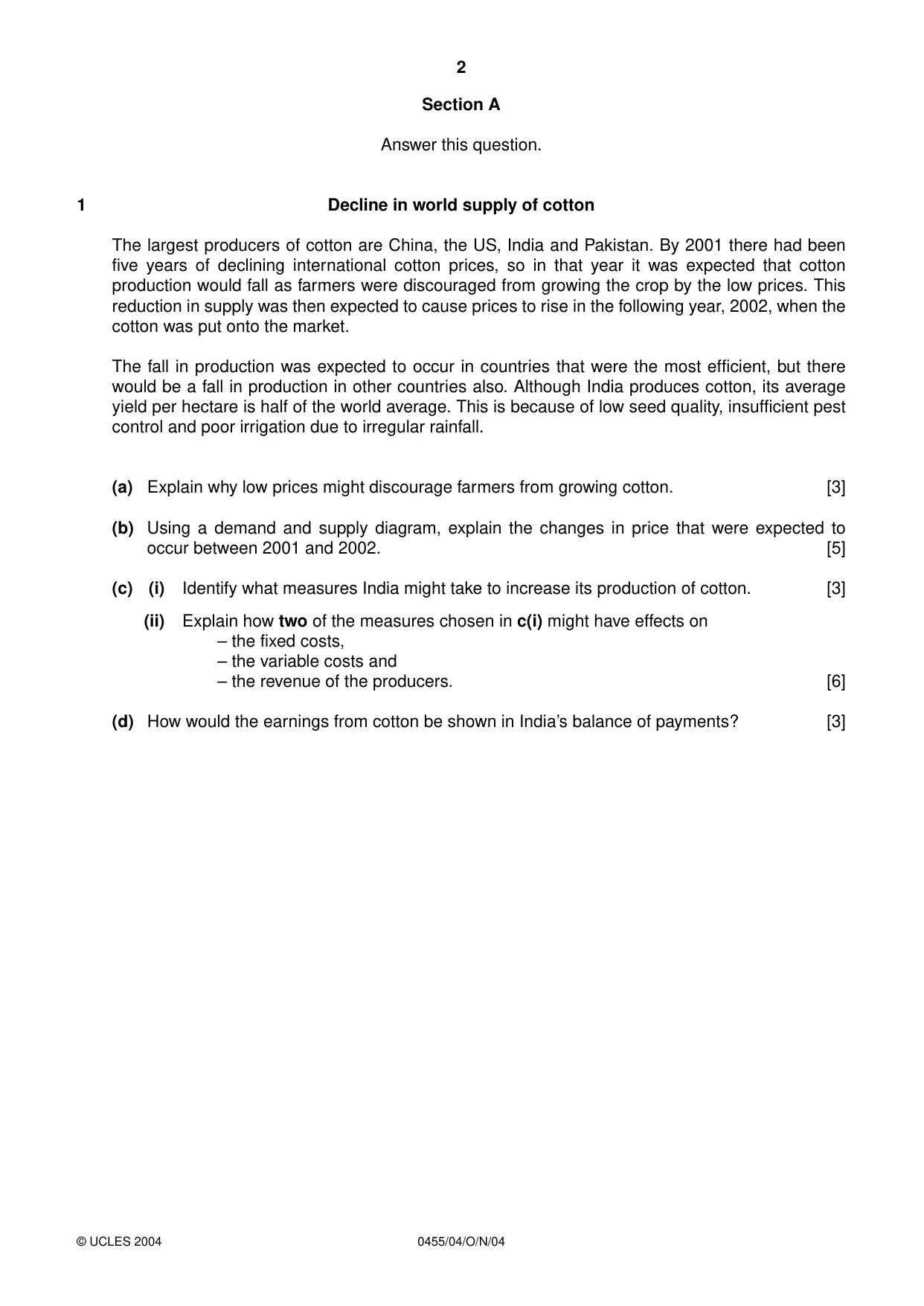 Cambridge IGCSE Economics 0455 2004 Oct/Nov Paper 4 · Variant 1 question paper, page 2 of 4