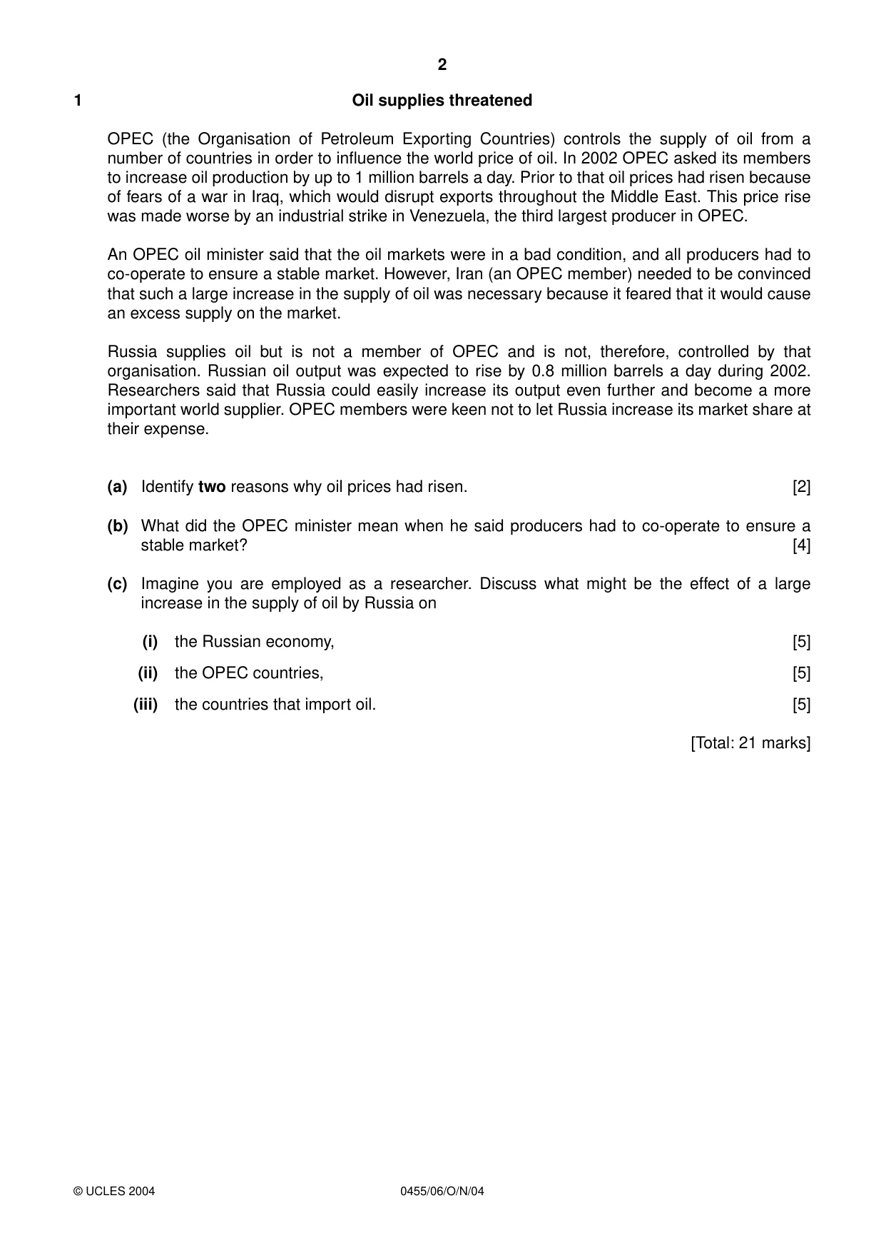 Cambridge IGCSE Economics 0455 2004 Oct/Nov Paper 6 · Variant 1 question paper, page 2 of 4
