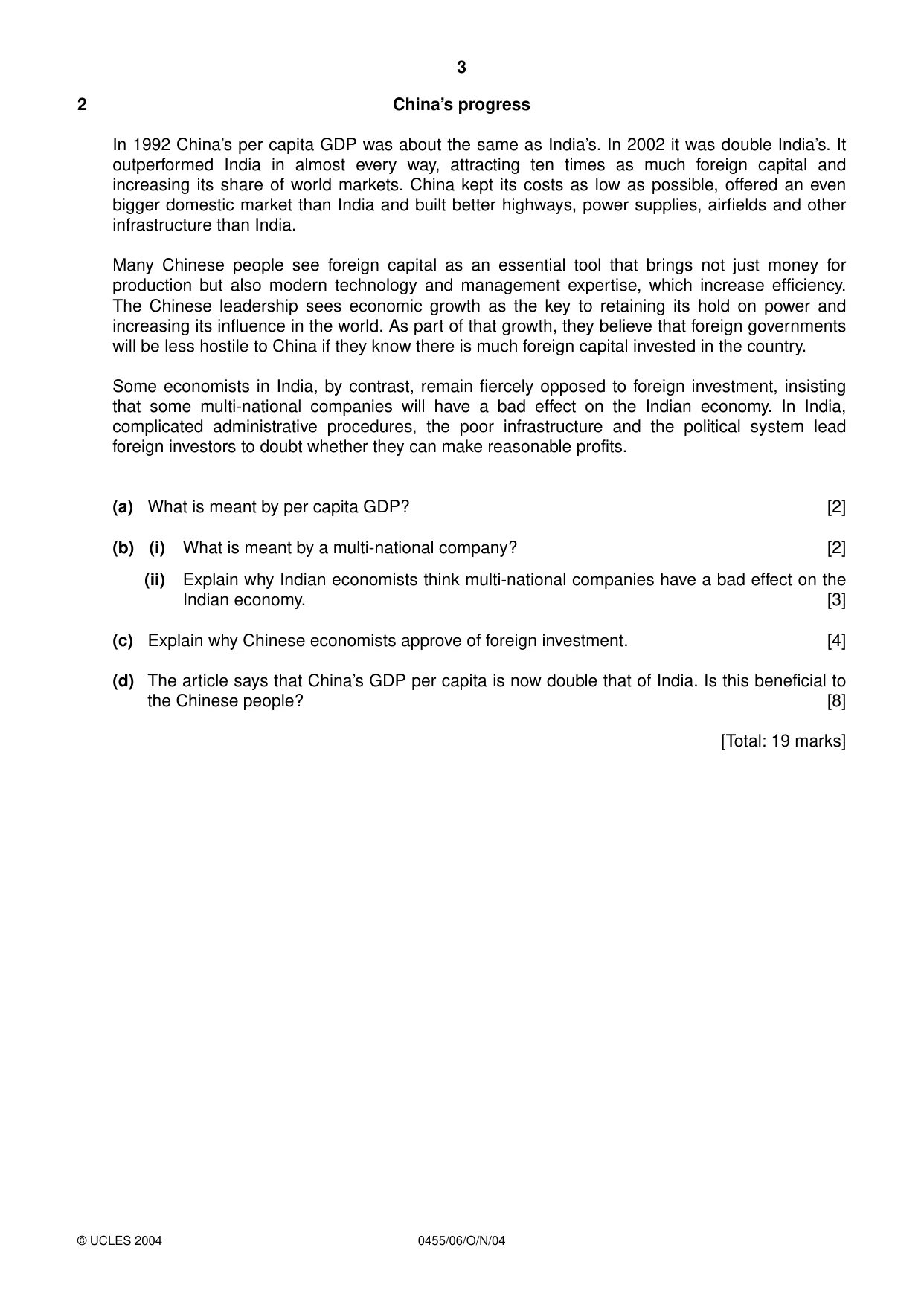 Cambridge IGCSE Economics 0455 2004 Oct/Nov Paper 6 · Variant 1 question paper, page 3 of 4