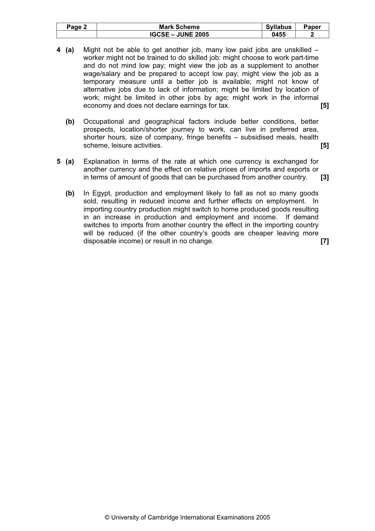 Mark scheme, page 5 of 5