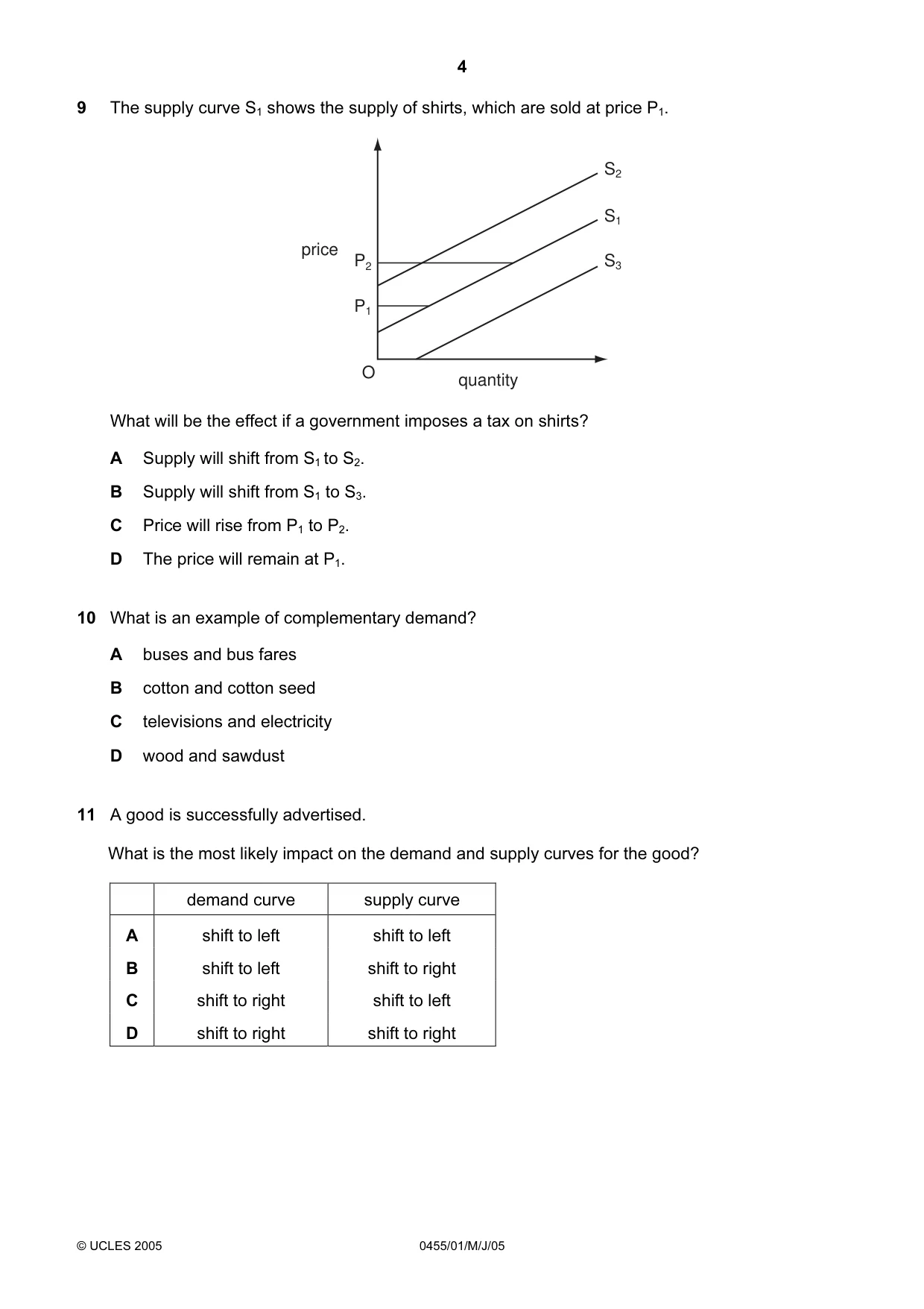 Cambridge IGCSE Economics 0455 2005 May/June Paper 1 · Variant 1 question paper, page 4 of 12