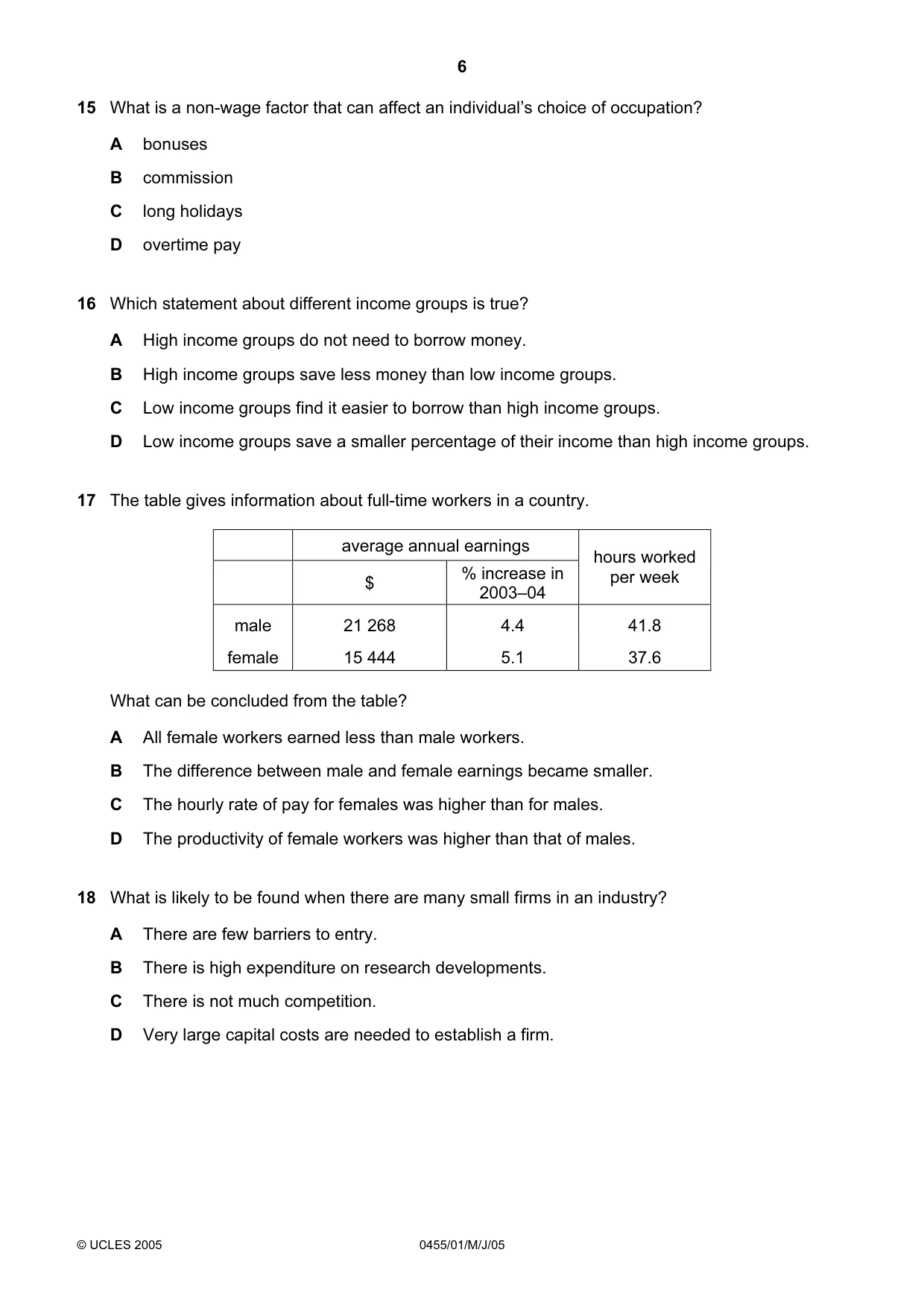 Cambridge IGCSE Economics 0455 2005 May/June Paper 1 · Variant 1 question paper, page 6 of 12