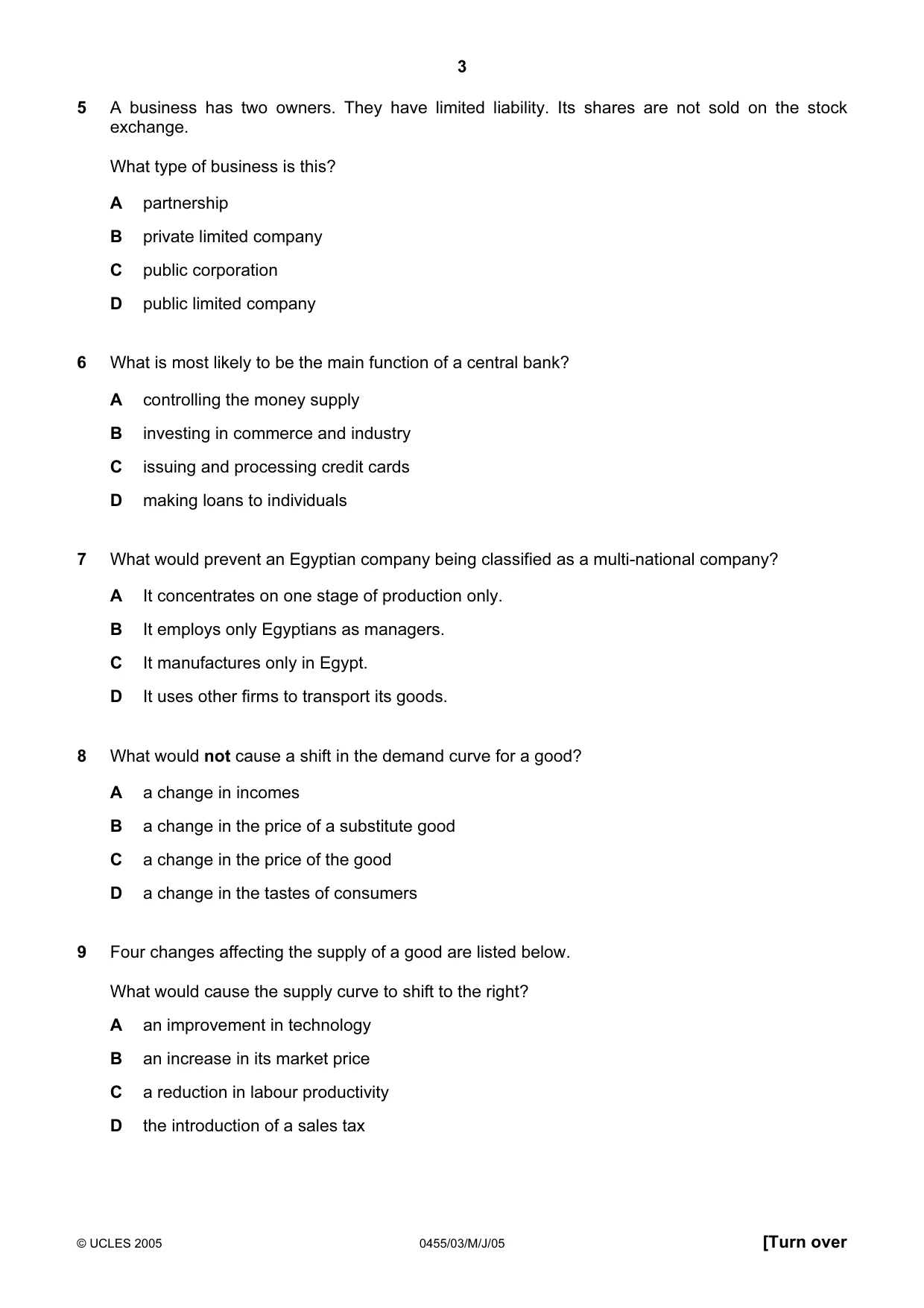 Cambridge IGCSE Economics 0455 2005 May/June Paper 3 · Variant 1 question paper, page 3 of 12