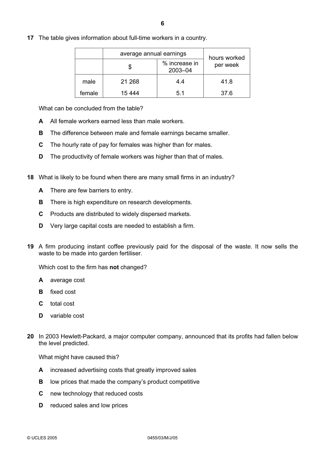 Cambridge IGCSE Economics 0455 2005 May/June Paper 3 · Variant 1 question paper, page 6 of 12