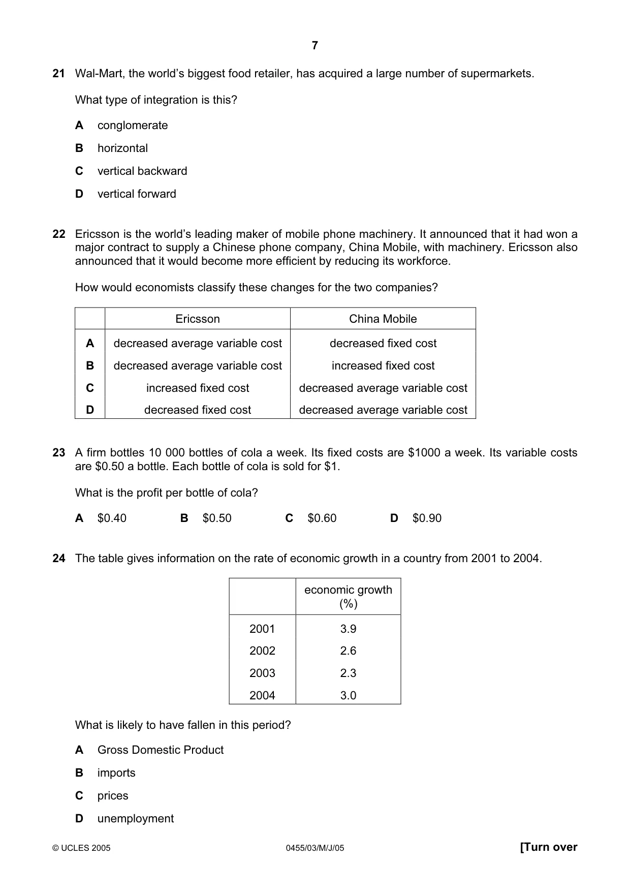 Cambridge IGCSE Economics 0455 2005 May/June Paper 3 · Variant 1 question paper, page 7 of 12