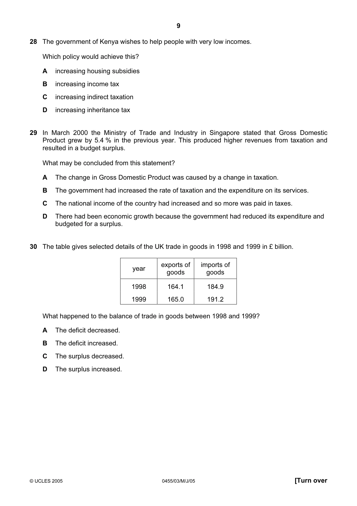 Cambridge IGCSE Economics 0455 2005 May/June Paper 3 · Variant 1 question paper, page 9 of 12