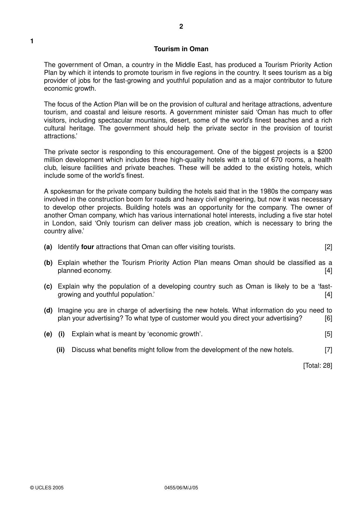 Cambridge IGCSE Economics 0455 2005 May/June Paper 6 · Variant 1 question paper, page 2 of 4