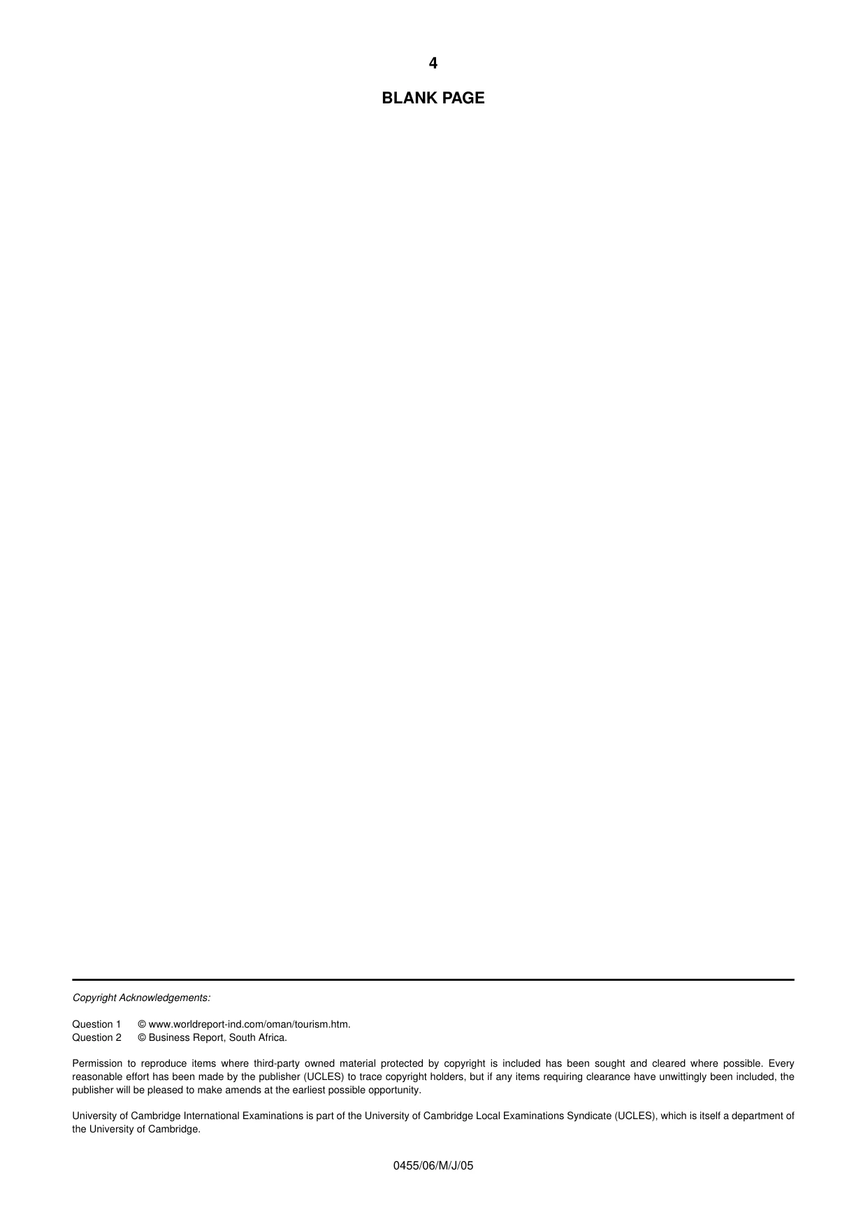 Cambridge IGCSE Economics 0455 2005 May/June Paper 6 · Variant 1 question paper, page 4 of 4
