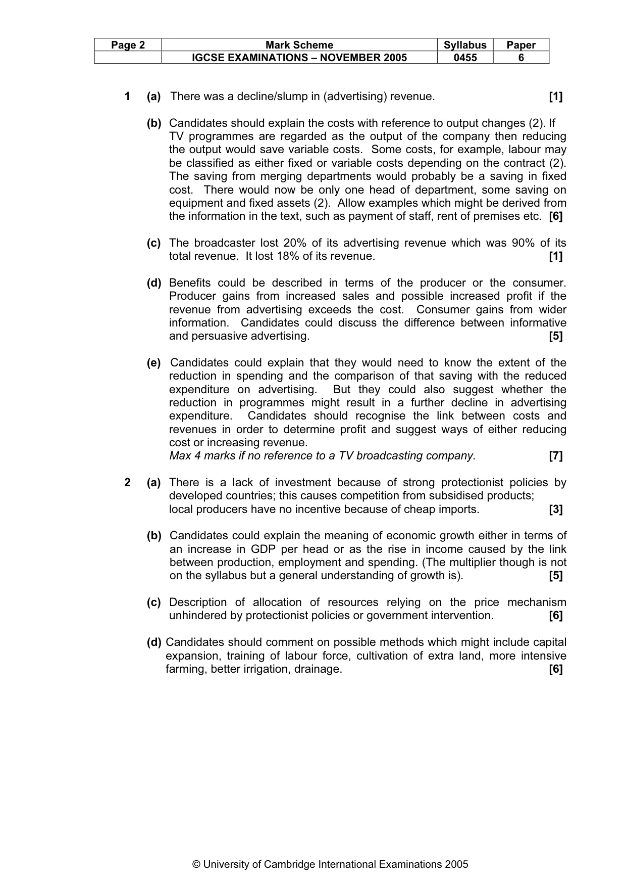 Mark scheme, page 2 of 2
