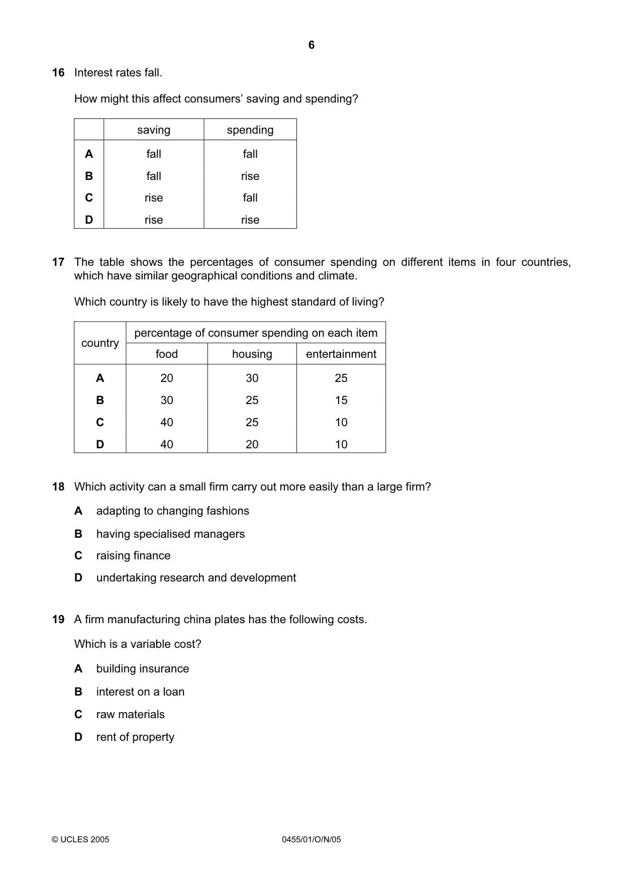 Cambridge IGCSE Economics 0455 2005 Oct/Nov Paper 1 · Variant 1 question paper, page 6 of 12