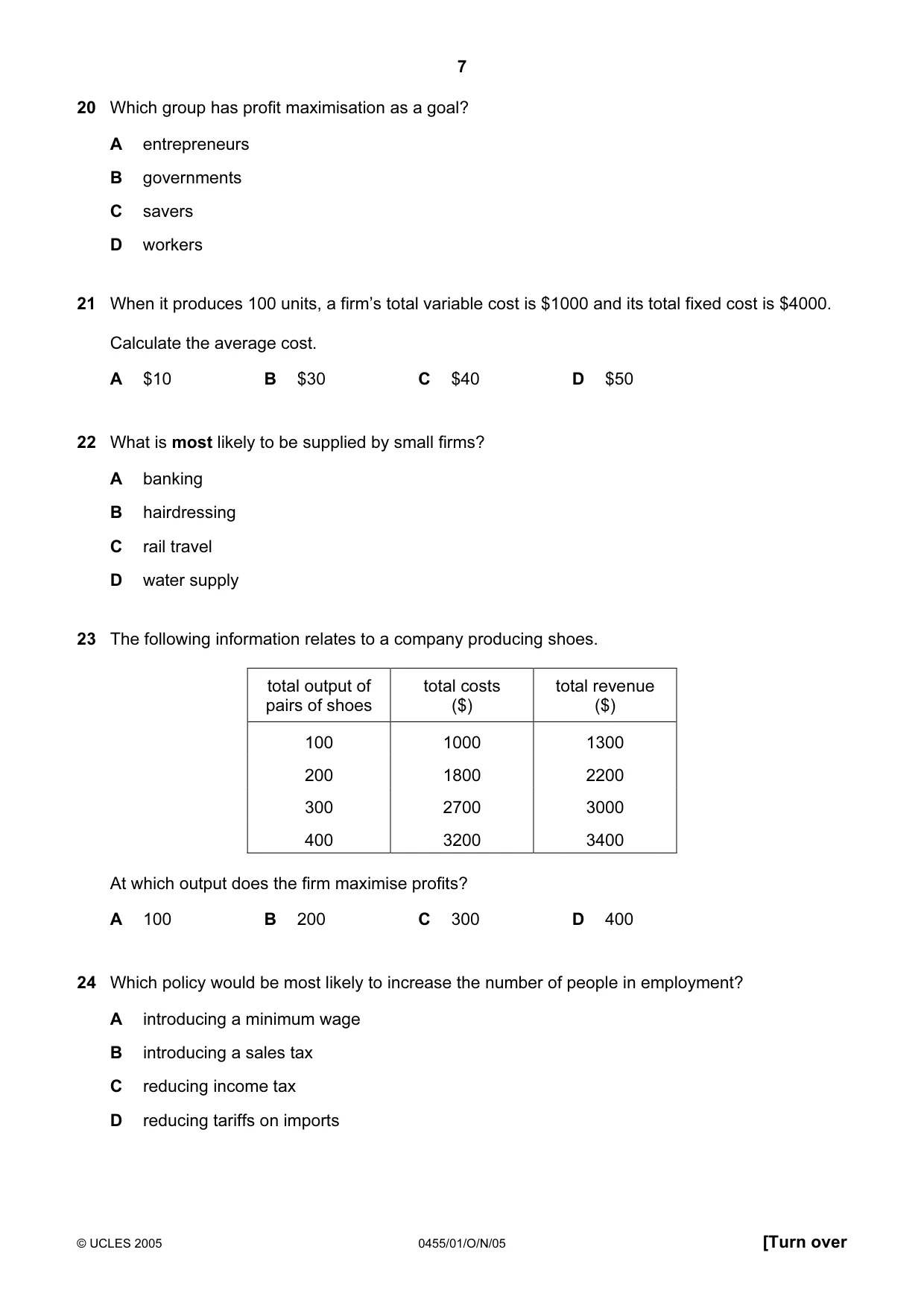 Cambridge IGCSE Economics 0455 2005 Oct/Nov Paper 1 · Variant 1 question paper, page 7 of 12