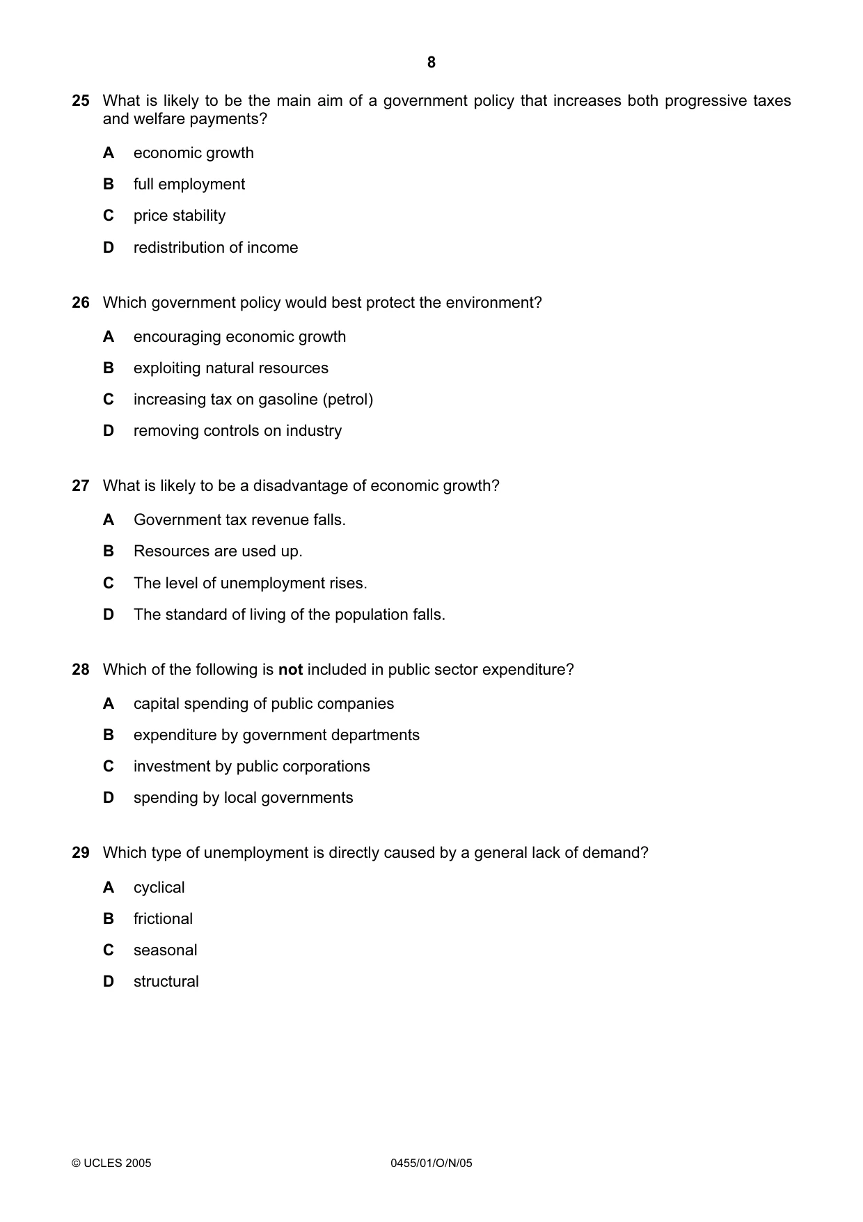 Cambridge IGCSE Economics 0455 2005 Oct/Nov Paper 1 · Variant 1 question paper, page 8 of 12