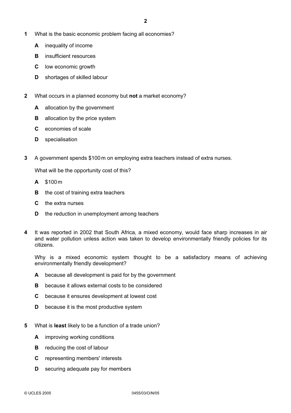 Cambridge IGCSE Economics 0455 2005 Oct/Nov Paper 3 · Variant 1 question paper, page 2 of 12