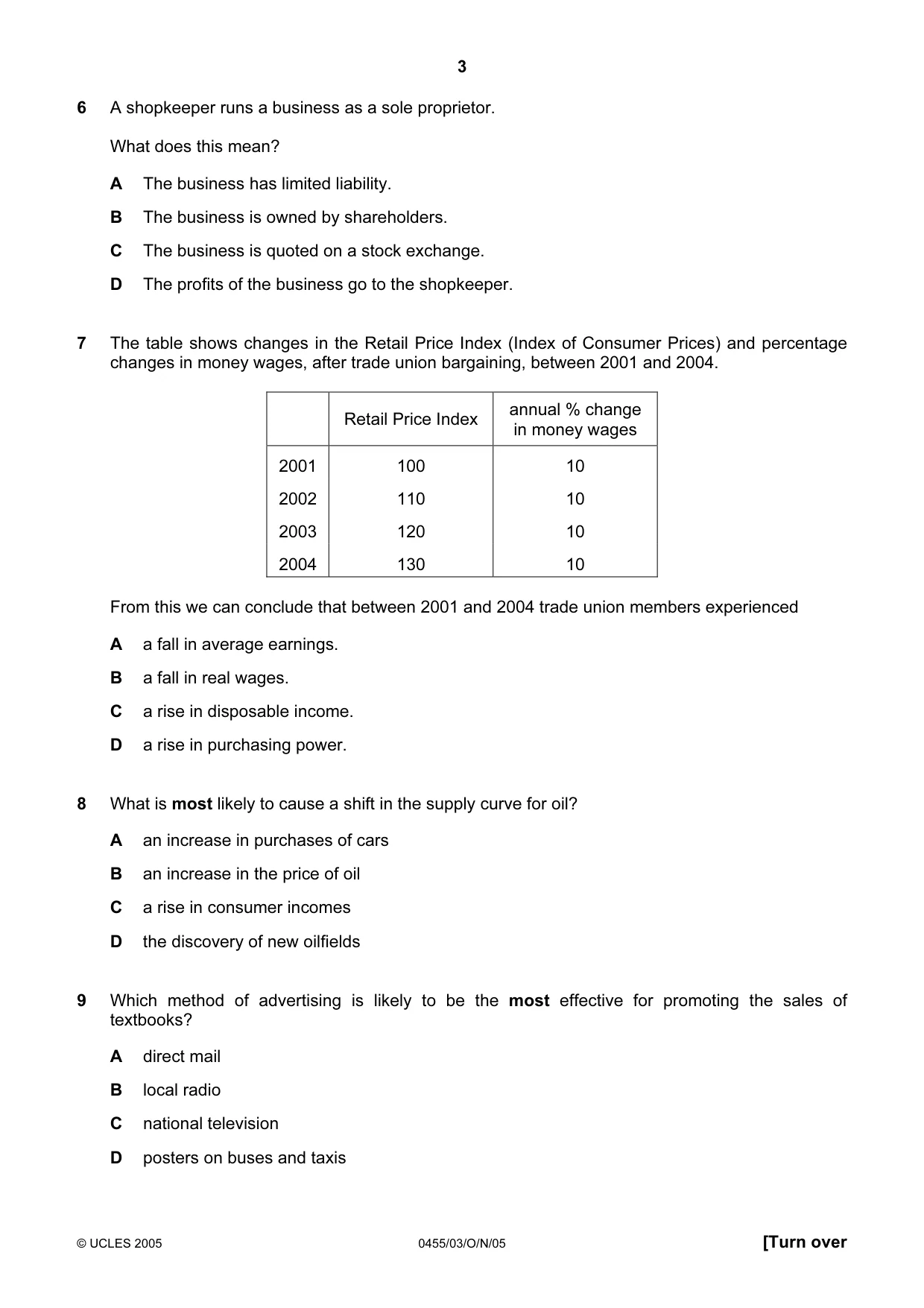 Cambridge IGCSE Economics 0455 2005 Oct/Nov Paper 3 · Variant 1 question paper, page 3 of 12