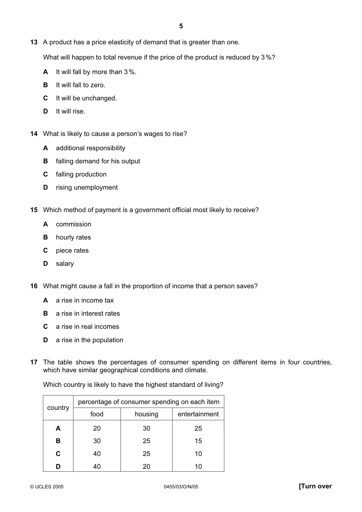 Cambridge IGCSE Economics 0455 2005 Oct/Nov Paper 3 · Variant 1 question paper, page 5 of 12