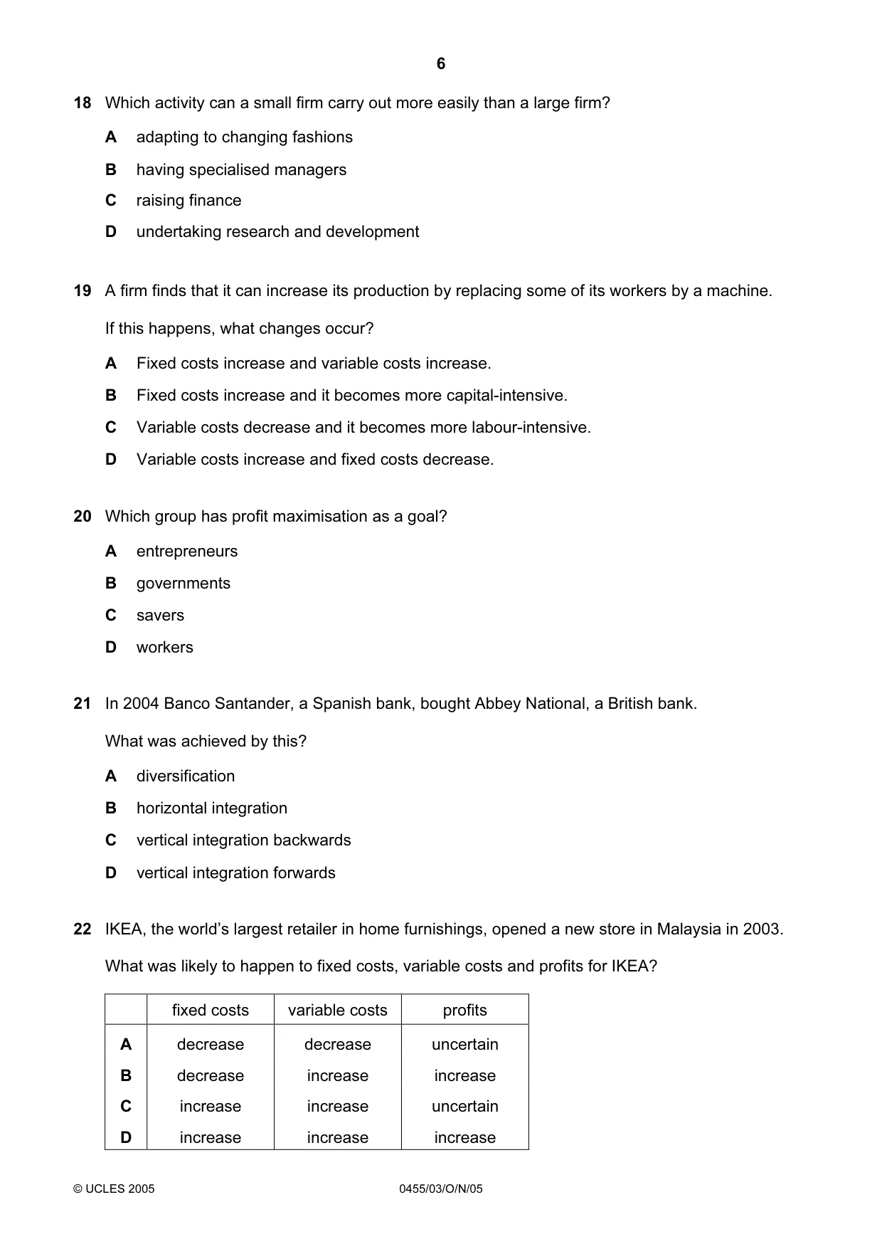 Cambridge IGCSE Economics 0455 2005 Oct/Nov Paper 3 · Variant 1 question paper, page 6 of 12