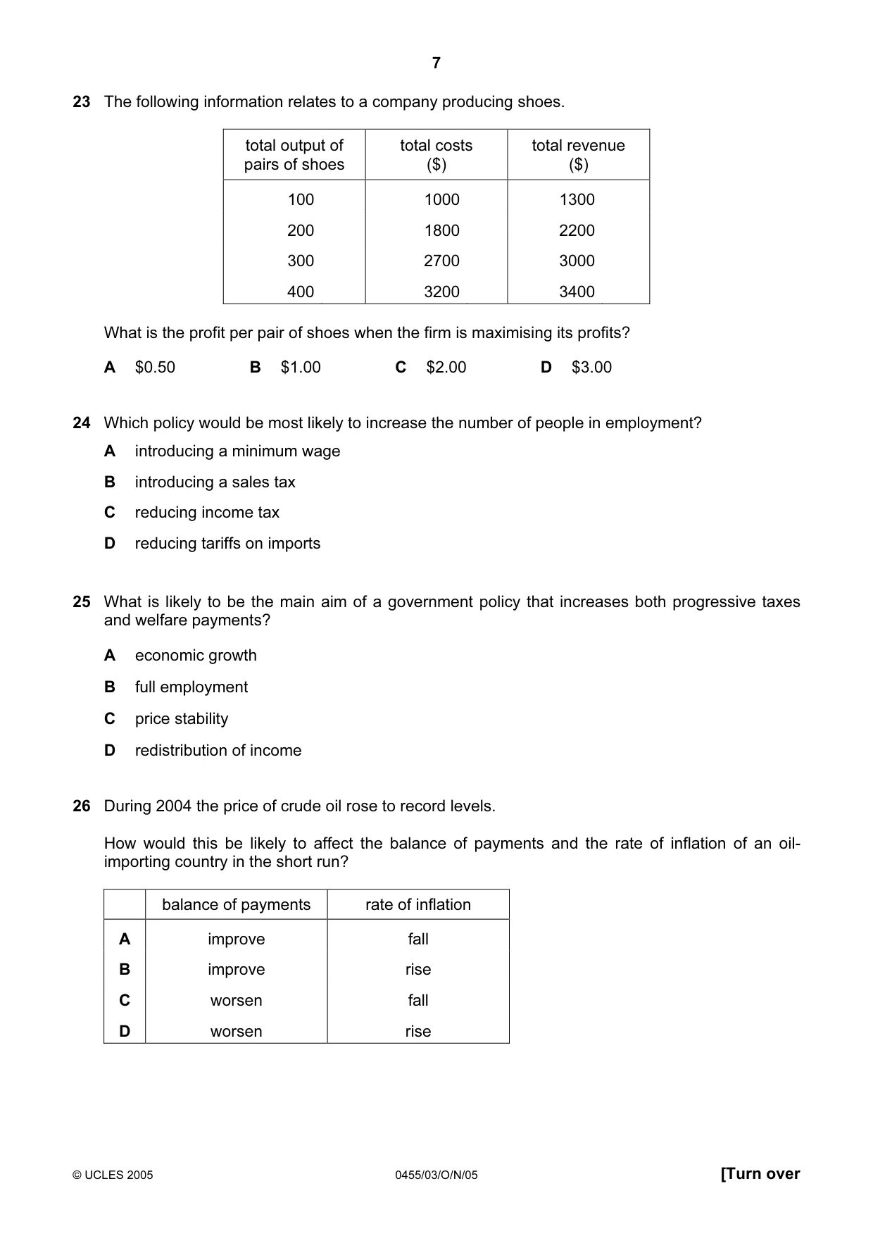 Cambridge IGCSE Economics 0455 2005 Oct/Nov Paper 3 · Variant 1 question paper, page 7 of 12