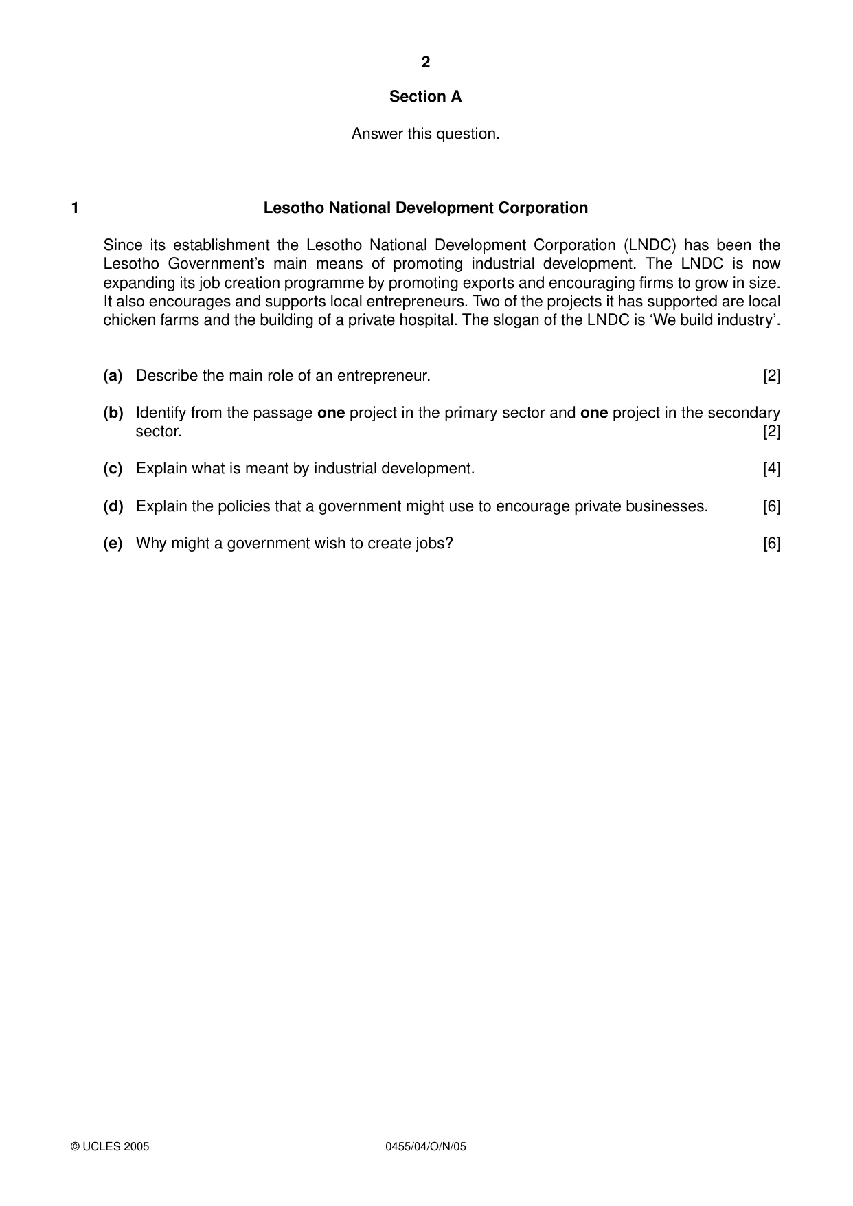 Cambridge IGCSE Economics 0455 2005 Oct/Nov Paper 4 · Variant 1 question paper, page 2 of 4